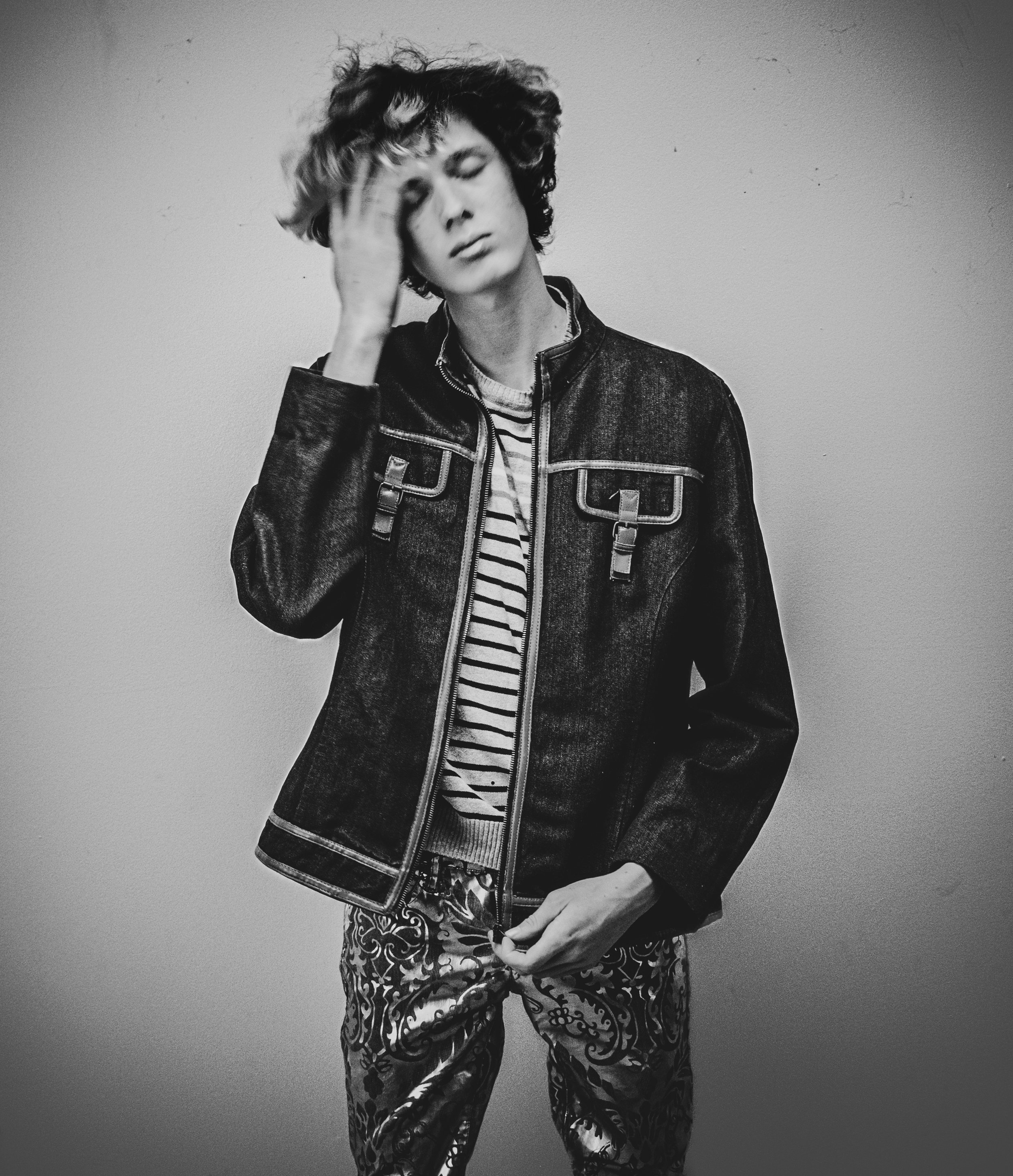 Josh_BWFlat_Eyes_closed_jean_jacket_shiny_pants.JPG