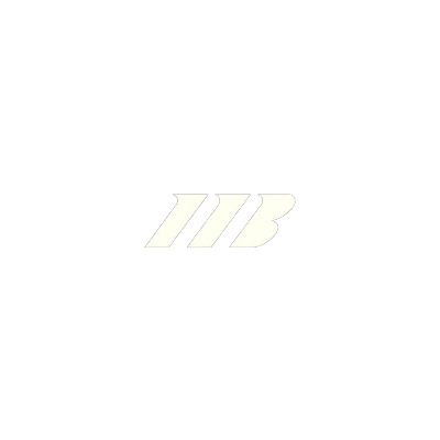 Stylized white logo with the letters 'M' and 'B' on a black background.