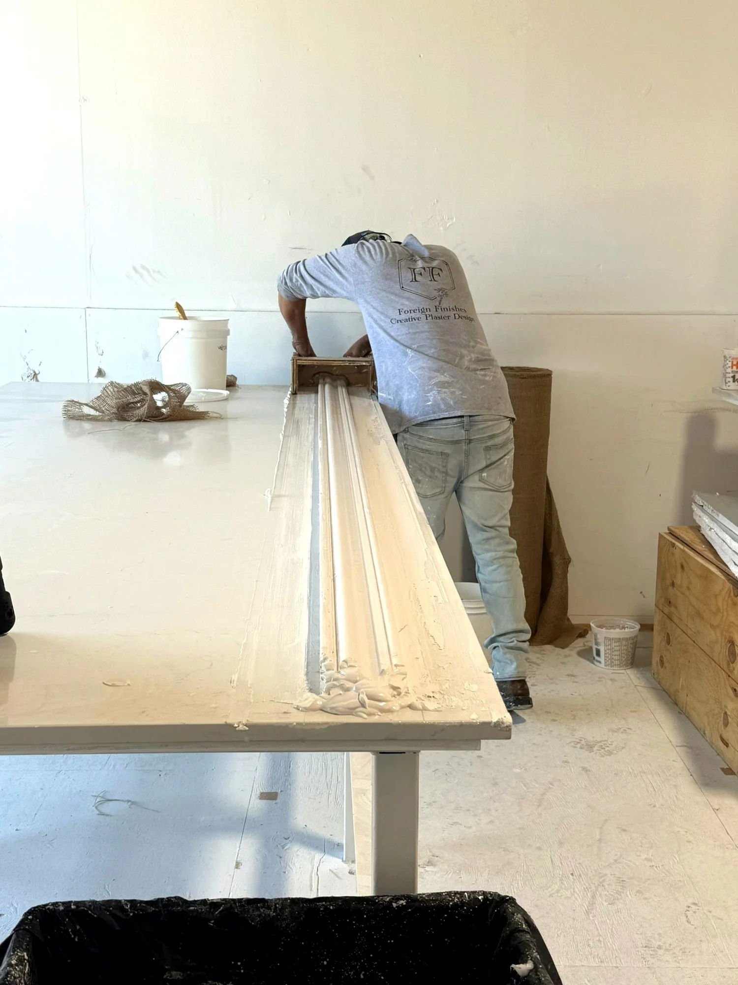 Handmade mouldings on the bench