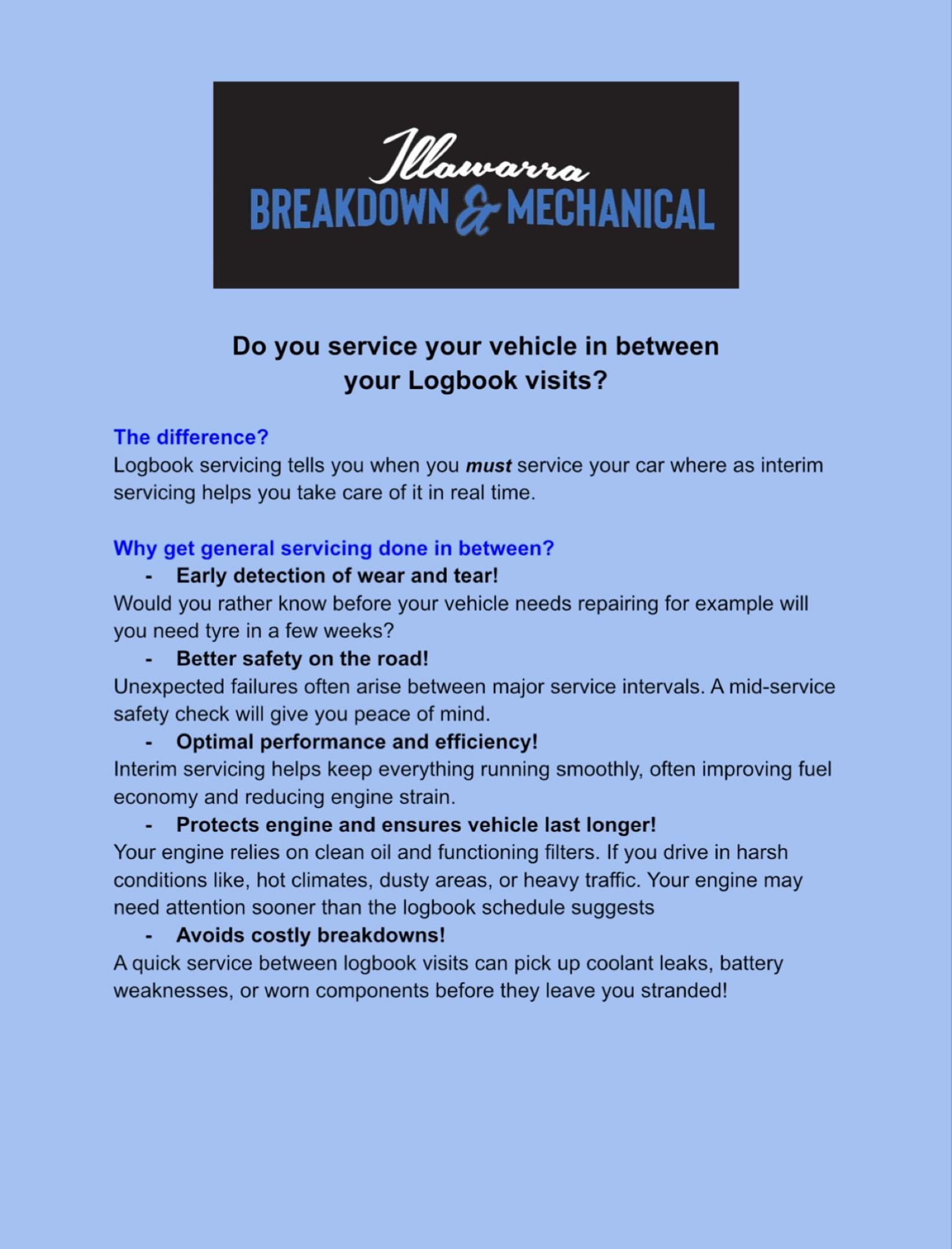 Don&rsquo;t wait for your logbook service to find a problem.
A simple interim check keeps your car safe, smooth, and reliable&mdash;year-round.