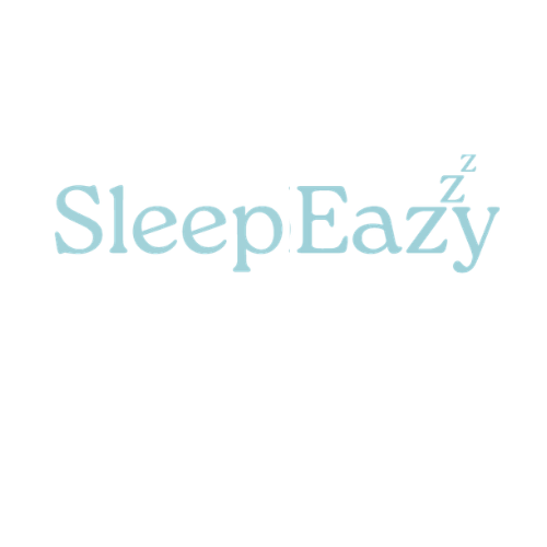 Logo with the text "SleepEazy" in light blue and a small Z above the letter "y" against a black background.