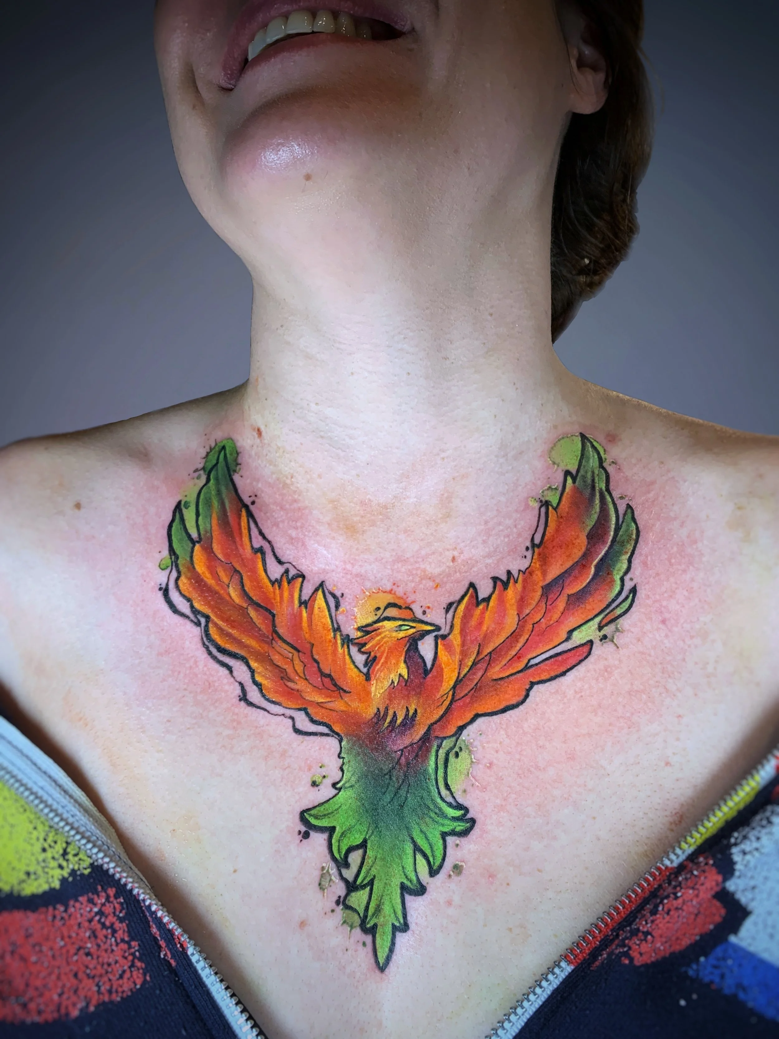 Graphic, watercolor tattoo, Phoenix