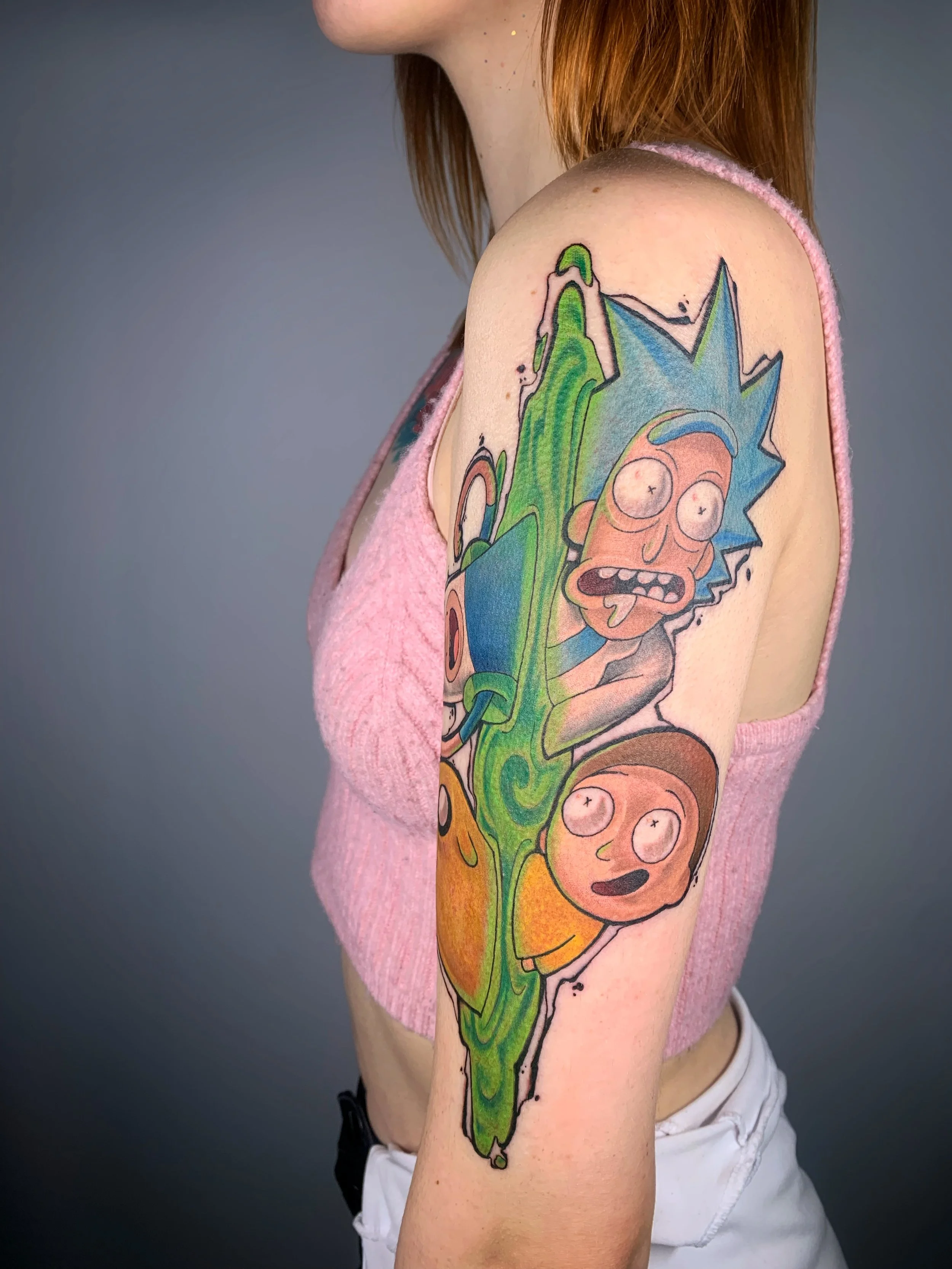 Graphic, watercolor, new school Rick & Morty
