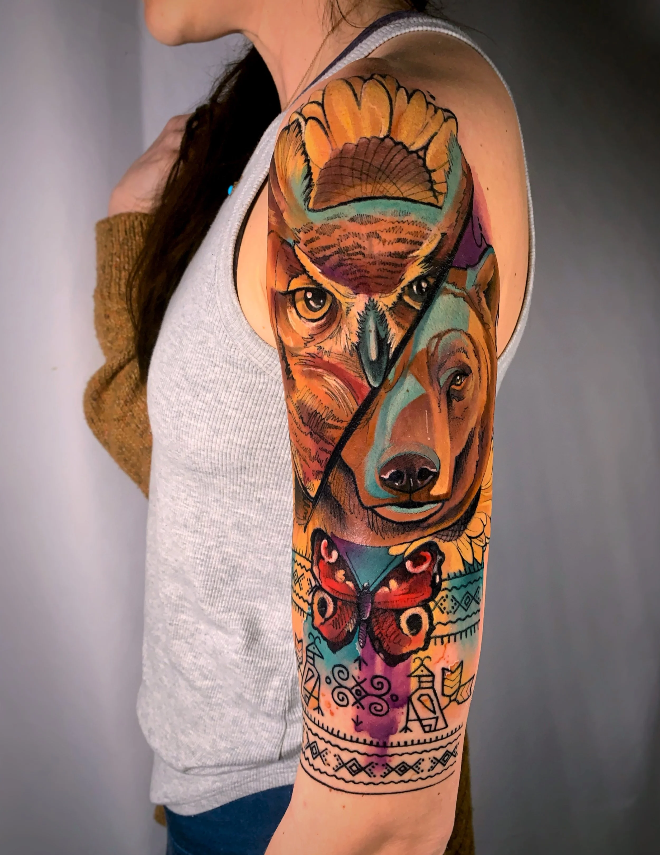 Graphic, animalistic watercolor Totem Animals \ Cover Up