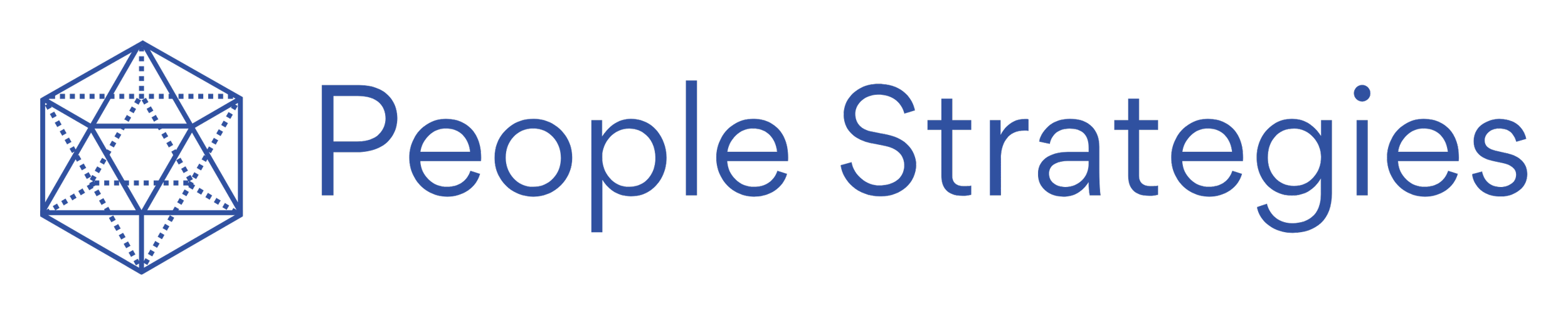 Logo People Strategies in blue font and geometric shape in left margin