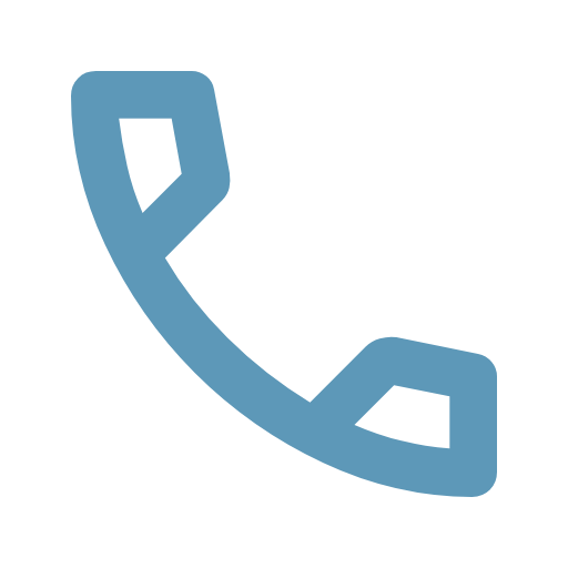 Stylized blue telephone receiver icon on a black background.
