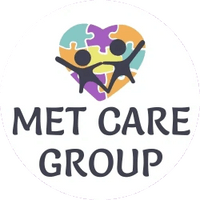 Logo of MET CARE GROUP featuring multicolored puzzle pieces forming a heart with two hands reaching towards it.
