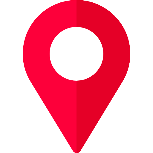 Red map marker pin icon on a white background.
