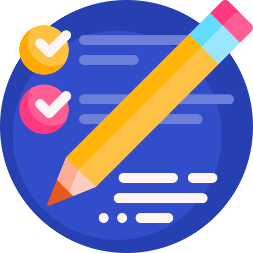 A digital illustration of a checklist with two completed items, a pencil, and lines of text on a blue background.