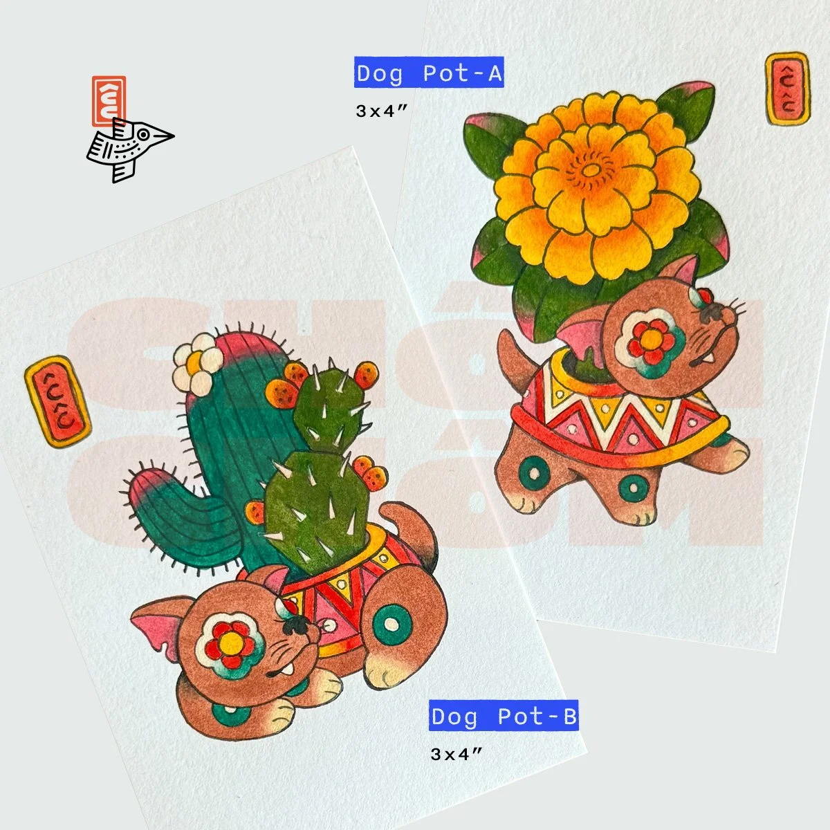 colima dog planter chihuahua marigold cactus