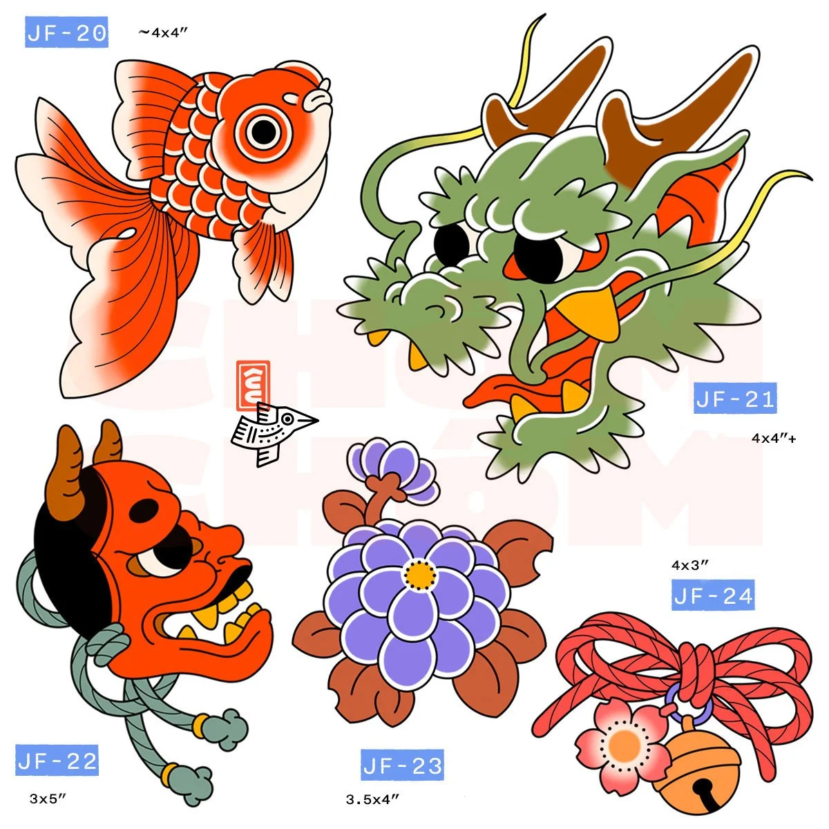 japanese flash kingyo goldfish dragon hannya mask kiku chrysanthemum ribbon