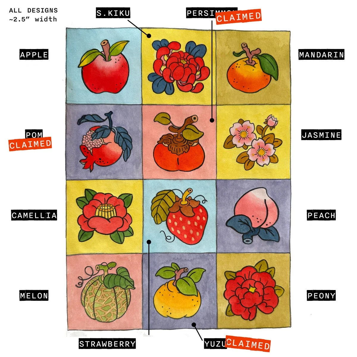 japanese flash fruit flower apple kiku persimmon pomegranate persimmon jasmine camellia strawberry peach melon yuzu peony