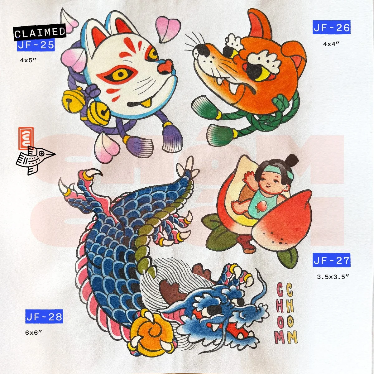 japanese flash kitsune noh mask dragon momotaro peach boy