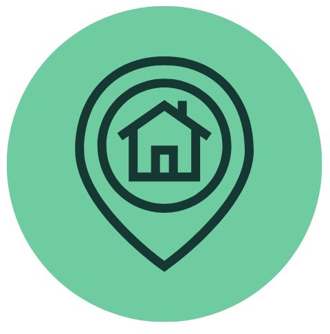 Icon of a house inside a location marker or map pin in the Shoalhaven..
