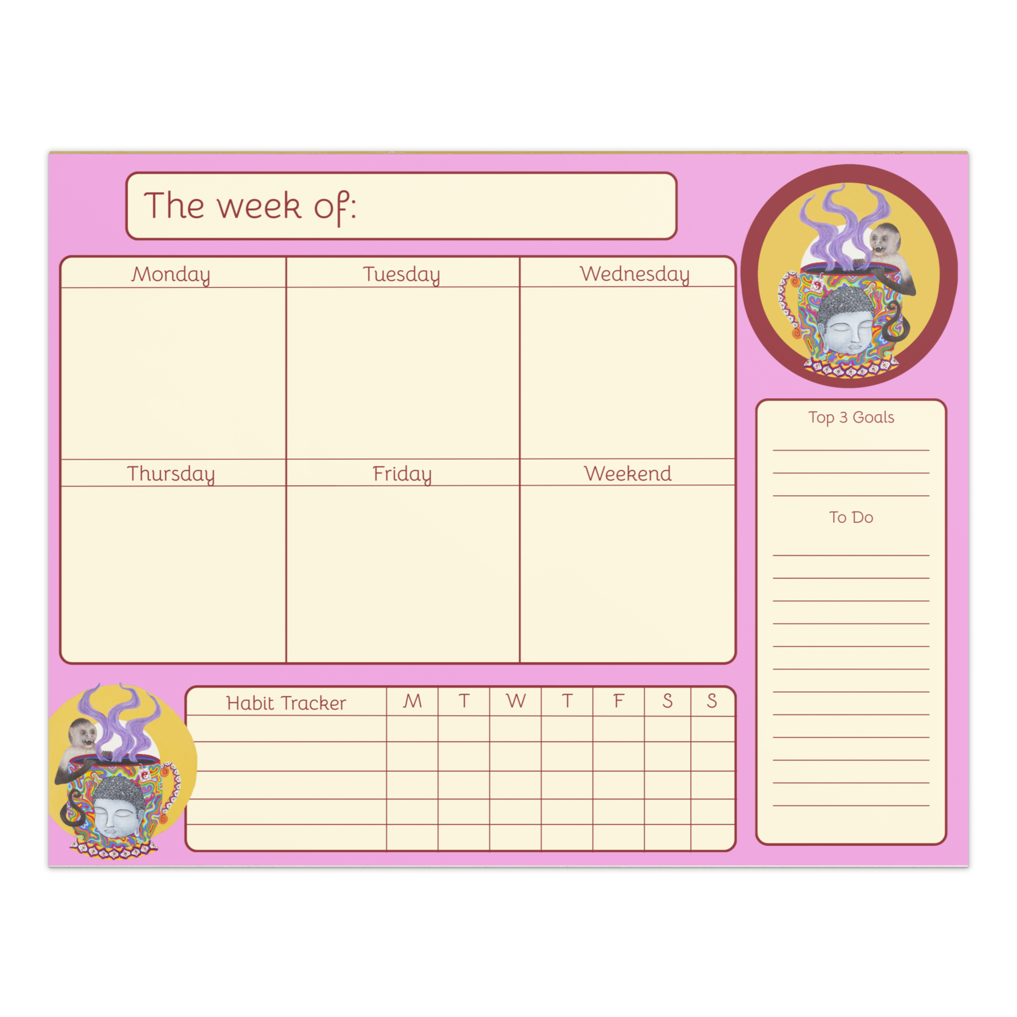Monkey Tea in hot pink - Weekly Calendar