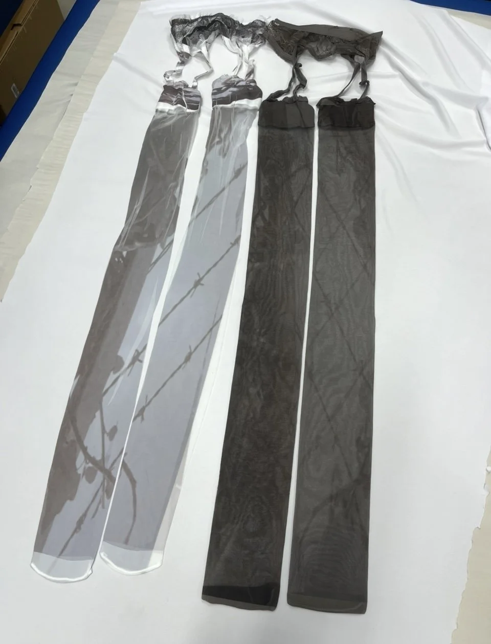 office-core, office-siren, printed lingerie, s, grayscale lingerie, abstract legwear, grey, white
