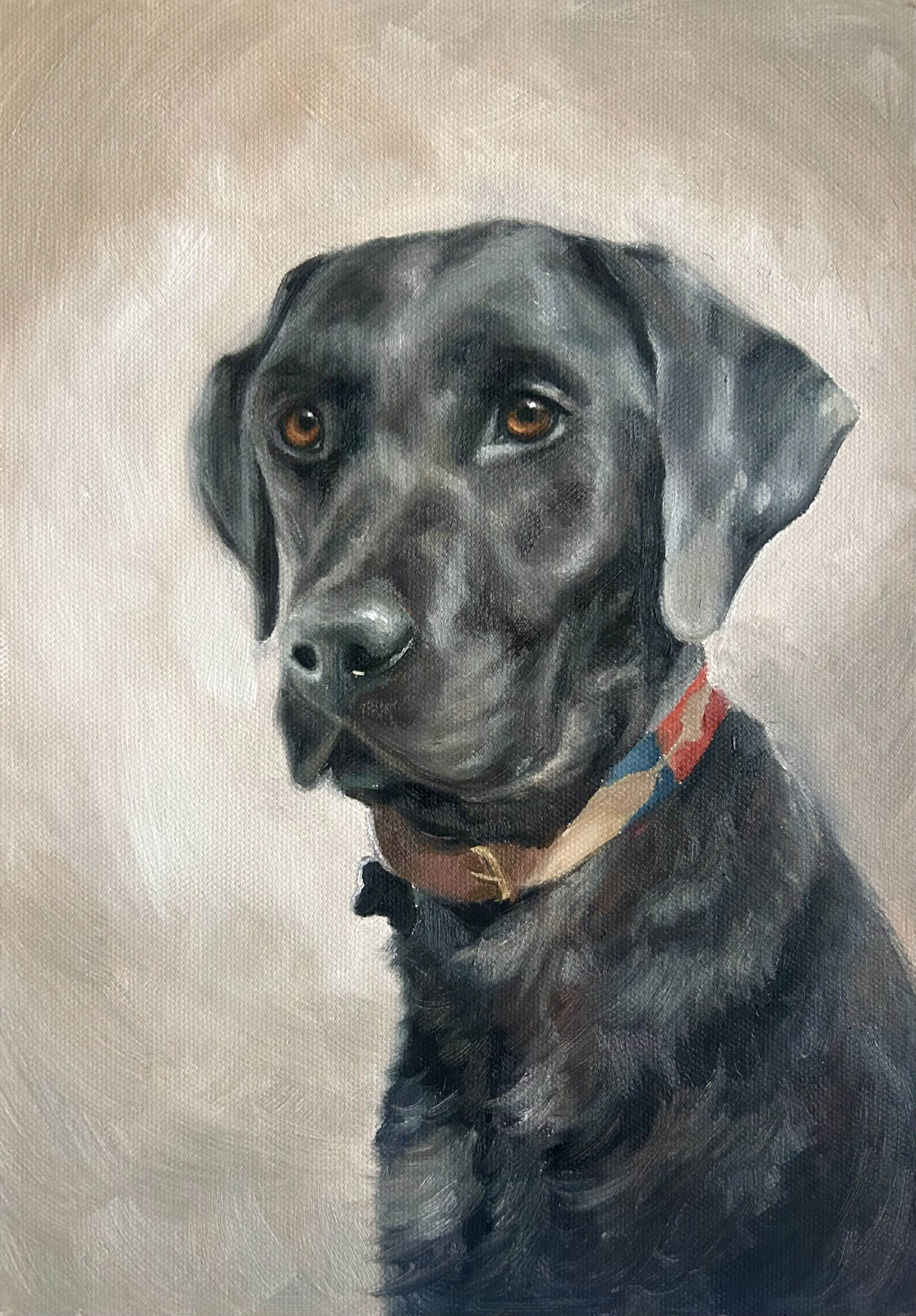 Hand-painted portrait of a black labrador by Paw & Mane