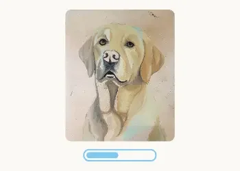 Painting of a yellow labrador retriever dog with a neutral expression.