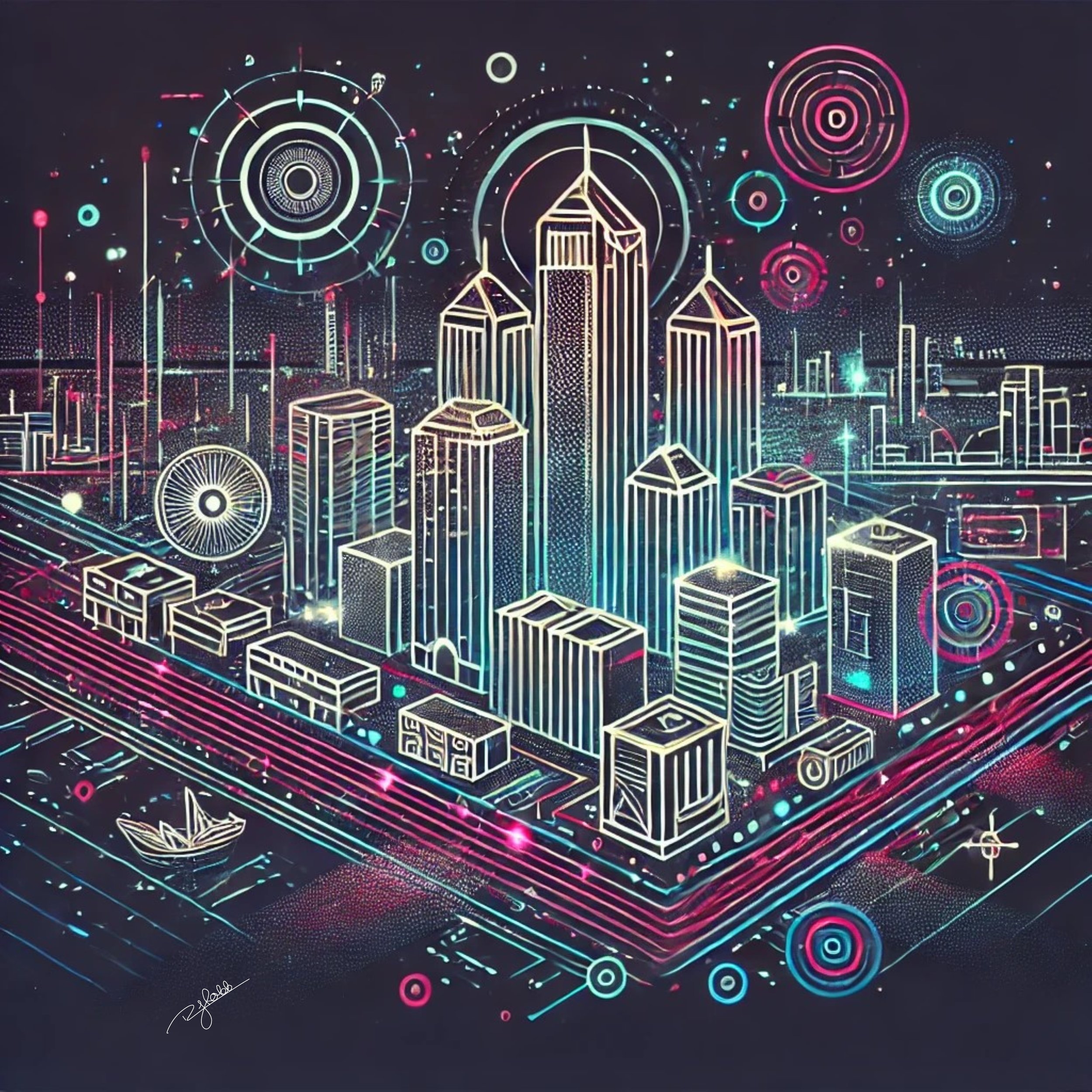 Title: Luminous Lagos
Description: A city reborn in light, Lagos radiates with the glow of an untamed future. Its skyline vibrates with neon and golden reflections, a testament to its ever-growing power and cultural dynamism. The ener