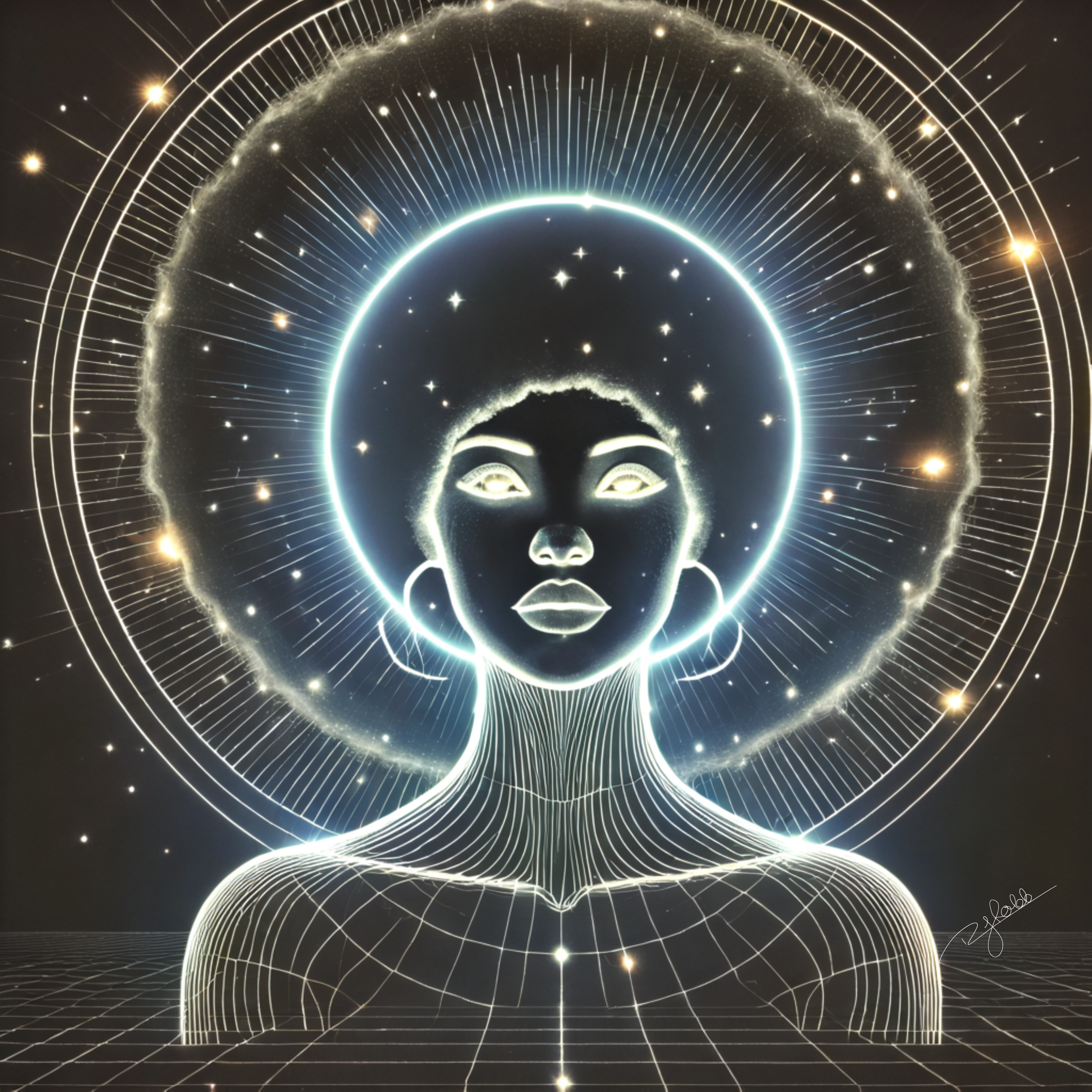 Title: Afro Halo
Description: A glowing crown of defiance and divinity, the Afro Halo radiates with an ethereal light, illuminating the strength of those who wear it. Suspended between the realms of history and the future, it pulsates