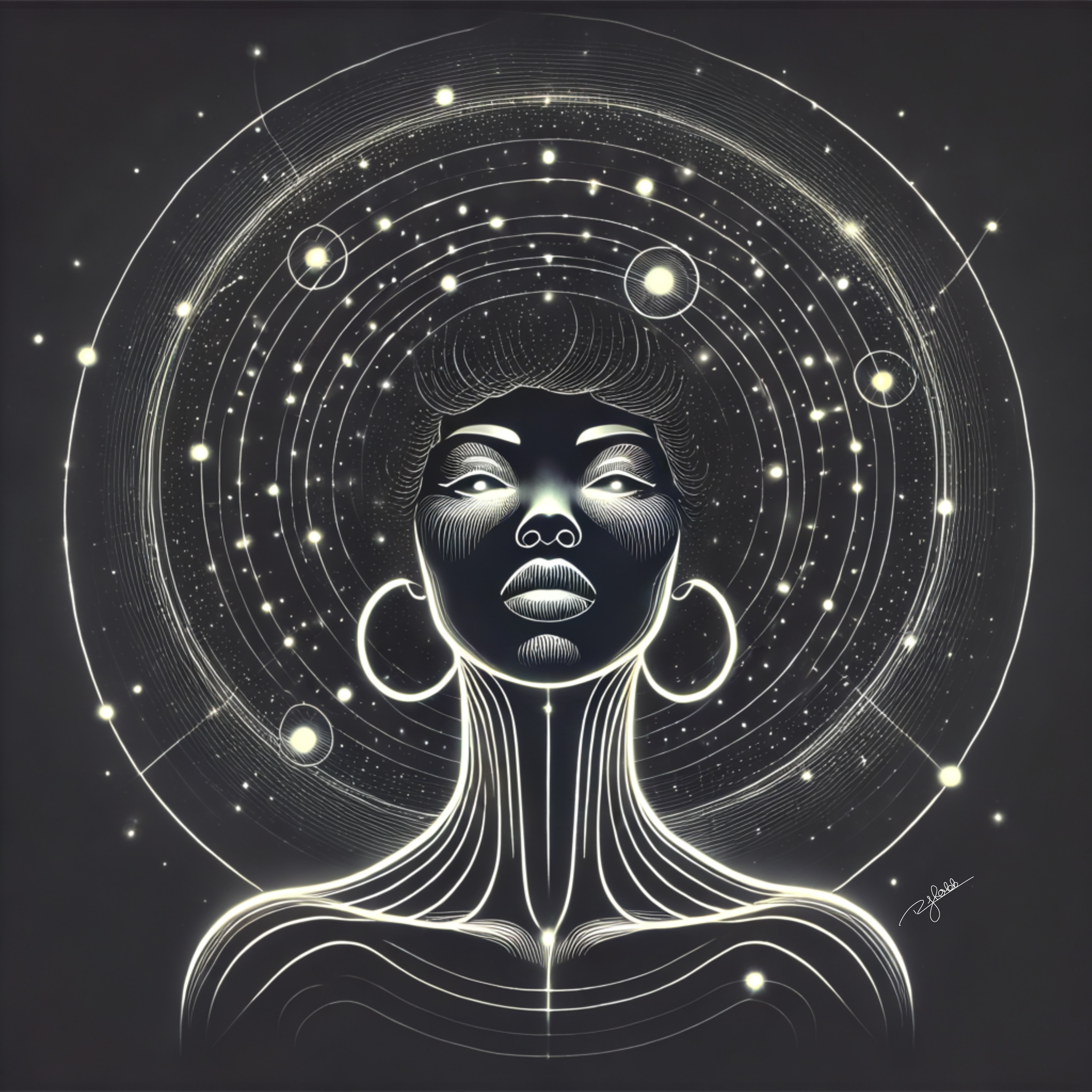 Title: Stellar Afro
Description: A celestial masterpiece, the Stellar Afro radiates with cosmic energy, each coil glowing like a supernova in deep space. Suspended in the void, its gravity pulls in the brilliance of distant stars, for