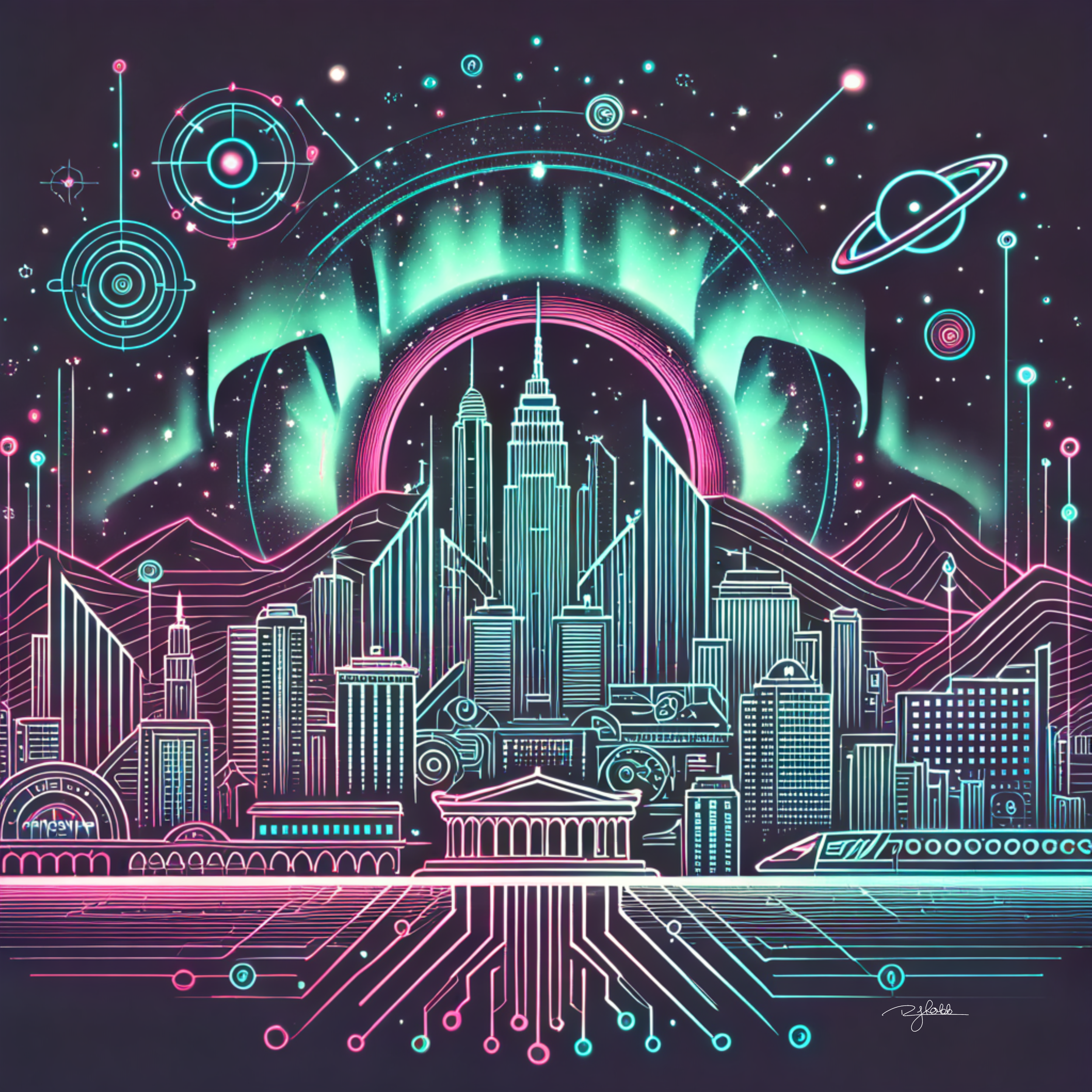 Title: Aurora Athens
Description: Athens stands bathed in an ethereal aurora, its Parthenon pulsing with waves of bioluminescent hues. The city is no longer just the cradle of civilization—it is an illuminated relic of the future, whe