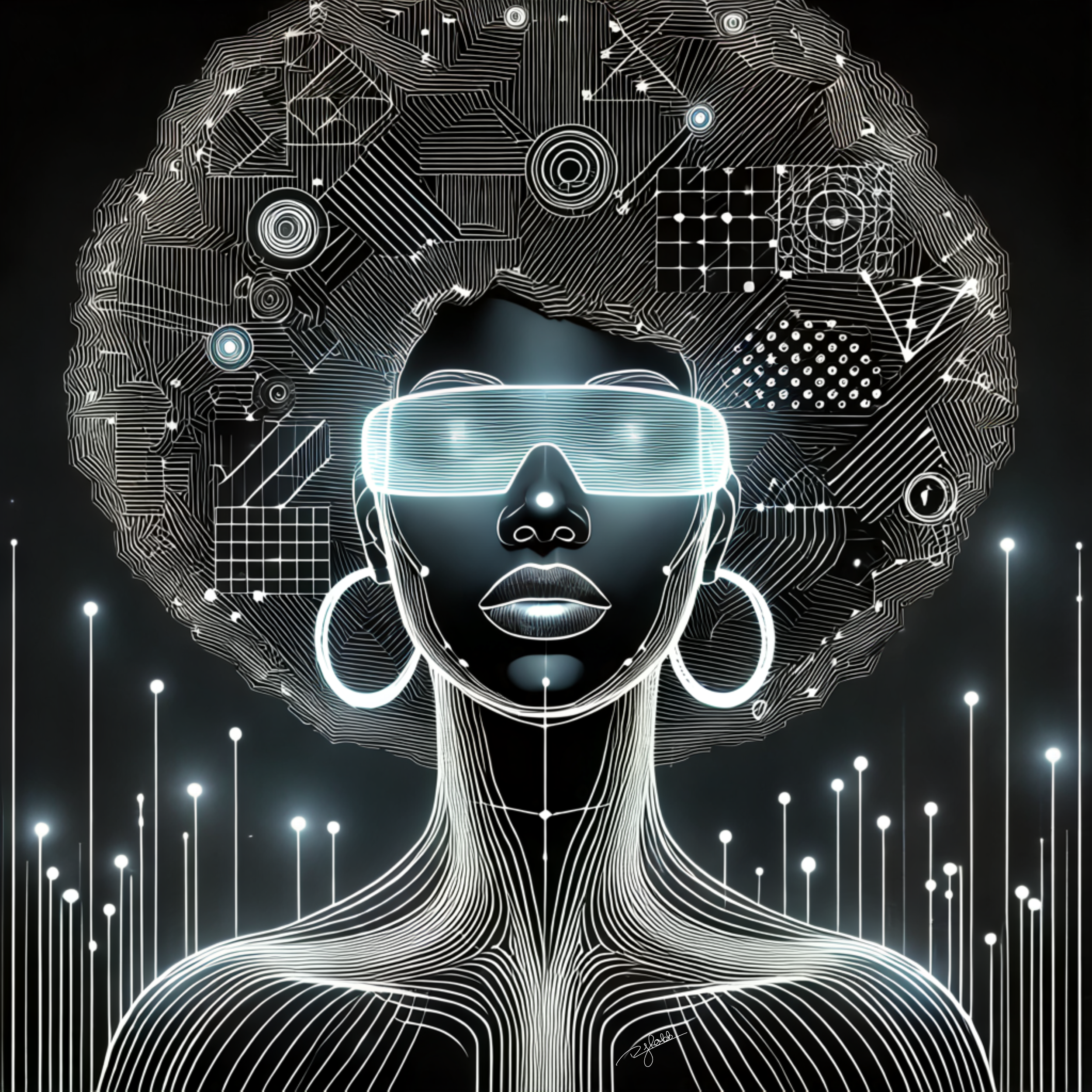 Title: Holo Afro
Description: Like a digital mirage, Holo Afro glows with prismatic waves, shifting between hues as though refracting starlight. It is an afro not just seen but felt—an energy field, a pulse of innovation, a living ho
