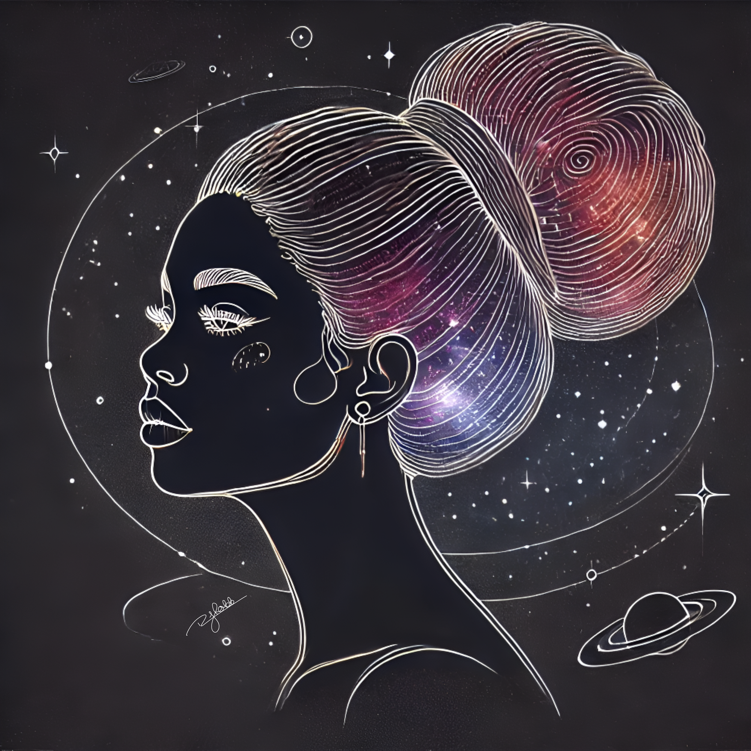 Title: Stellar Bun
Description: Suspended in orbit like a celestial body, Stellar Bun gathers energy and holds it in perfect form. Each twisted strand is a gravitational point, pulling in cosmic brilliance and centring it in an elega