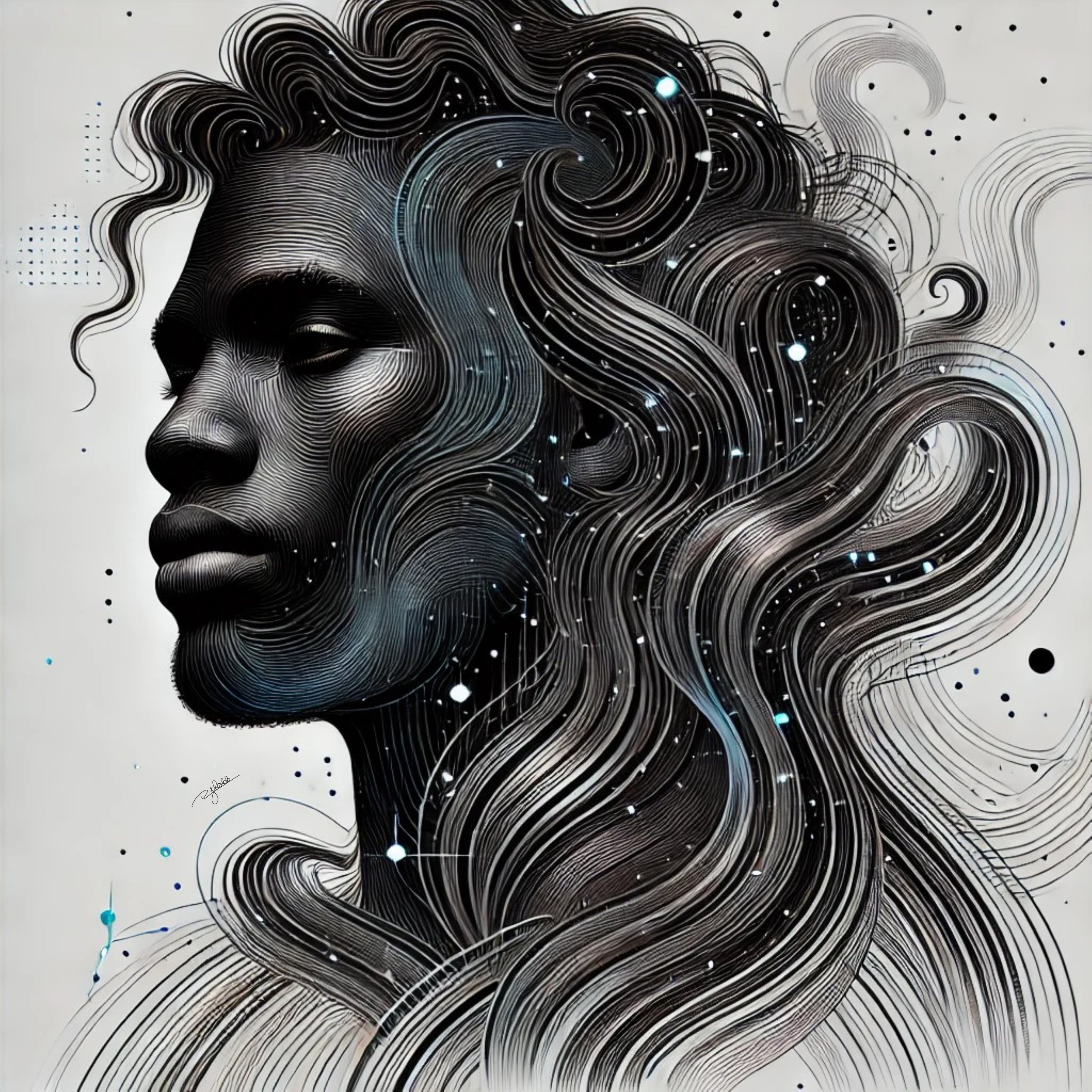 Title: Ethereal Waves
Description: Cascading waves ripple with an almost liquid glow, mimicking the movement of interstellar winds. The fusion of deep textures and neon-like highlights creates a dreamlike effect, making the hair appe