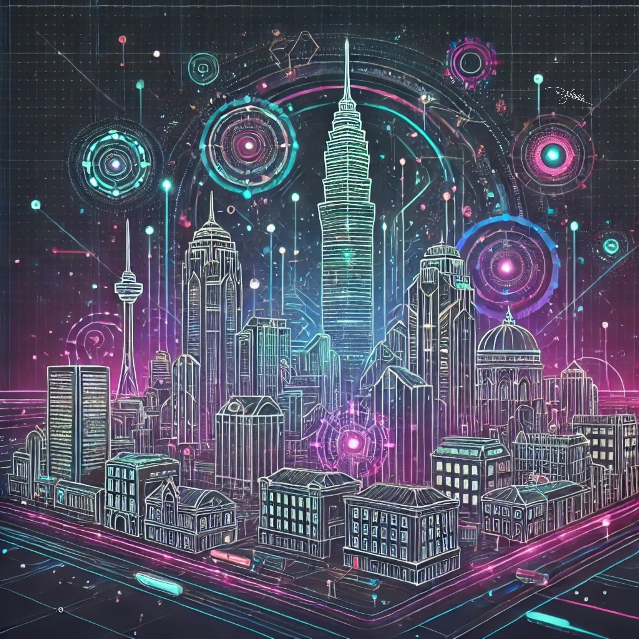 Title: Chromatic Cape Town
Description: Cape Town’s skyline is a beacon of chromatic brilliance, where the Table Mountain silhouette stands boldly against a sky of electric auroras. Waves of neon crash against the coast, their reflect