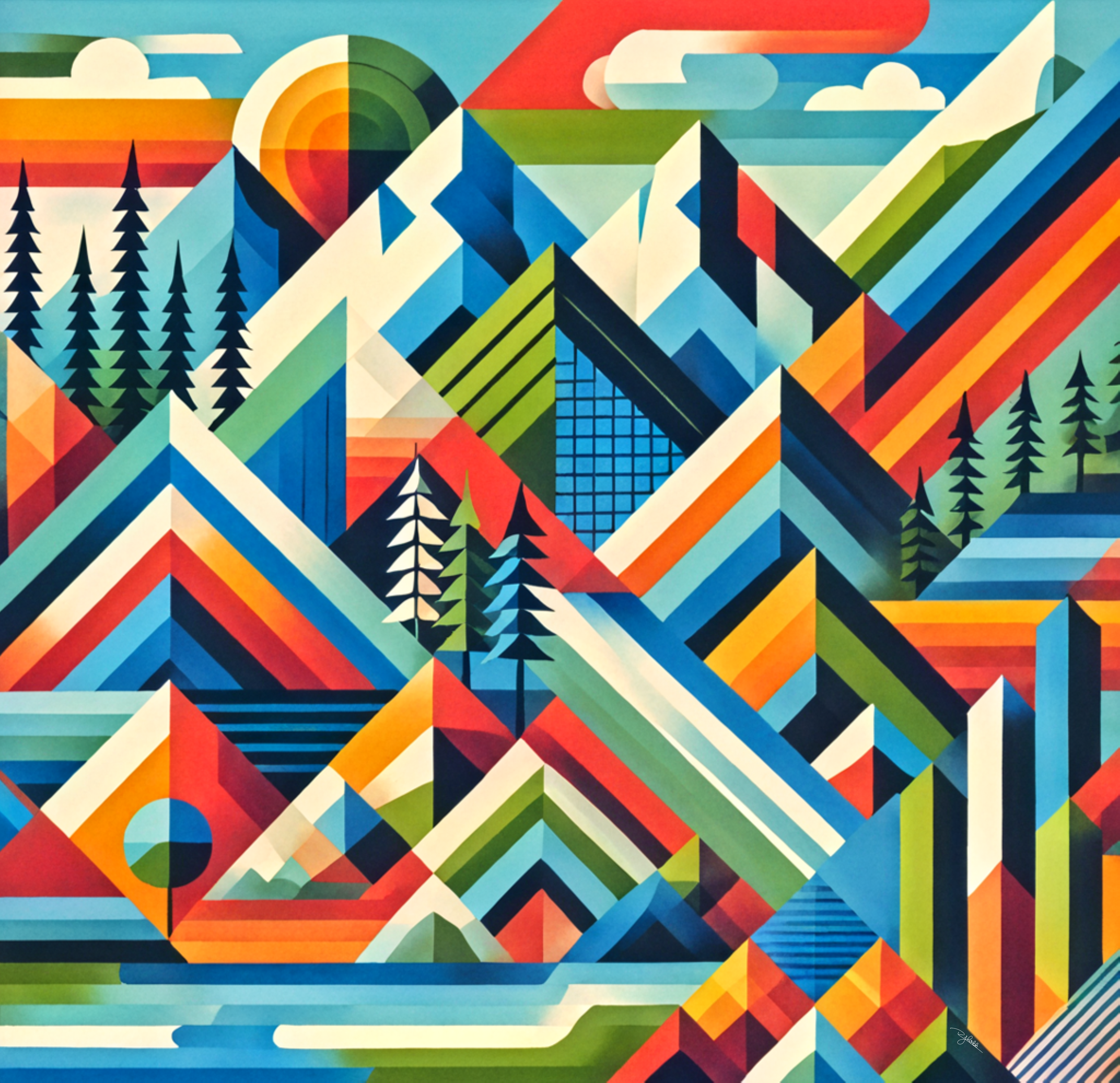Title: Tessellated Terrain
Description: Jagged ridges and rolling hills collide in a mesmerizing patchwork of prismatic formations, where every peak and valley is a precise mathematical expression of nature’s artistry. Colours shift a