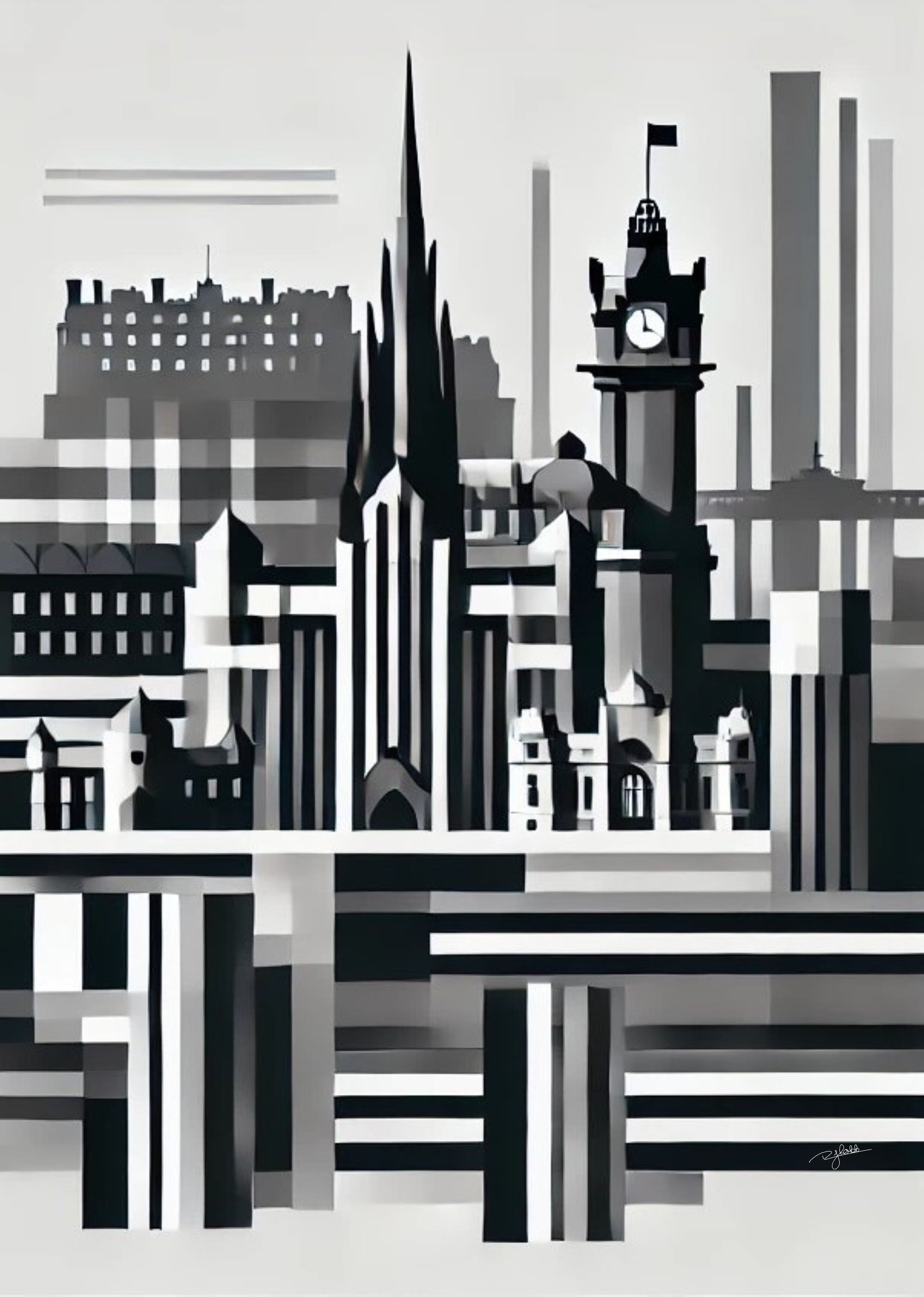 Title: Edinburgh Essence
Description: A gothic masterpiece frozen in time, Edinburgh Essence casts the historic castle and medieval spires in a brooding grayscale glow. A city of legends and layered skylines, its ancient streets whisp