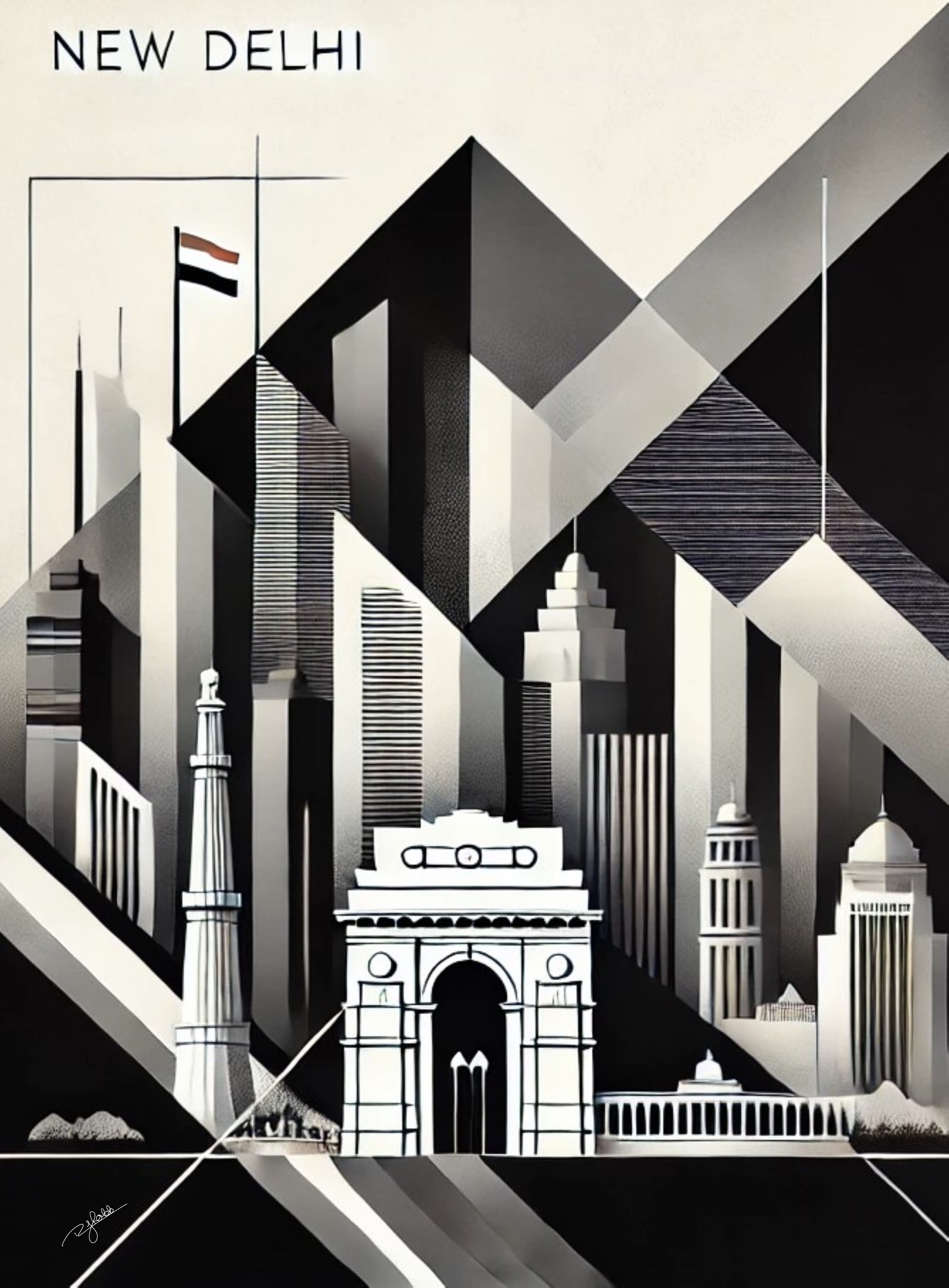 Title: Delhi Dynamics
Description: A city of regal heritage and pulsating energy, Delhi Dynamics captures the commanding grandeur of India Gate and the vibrant sprawl beyond. In monochrome, the city’s ancient soul and modern heartbeat