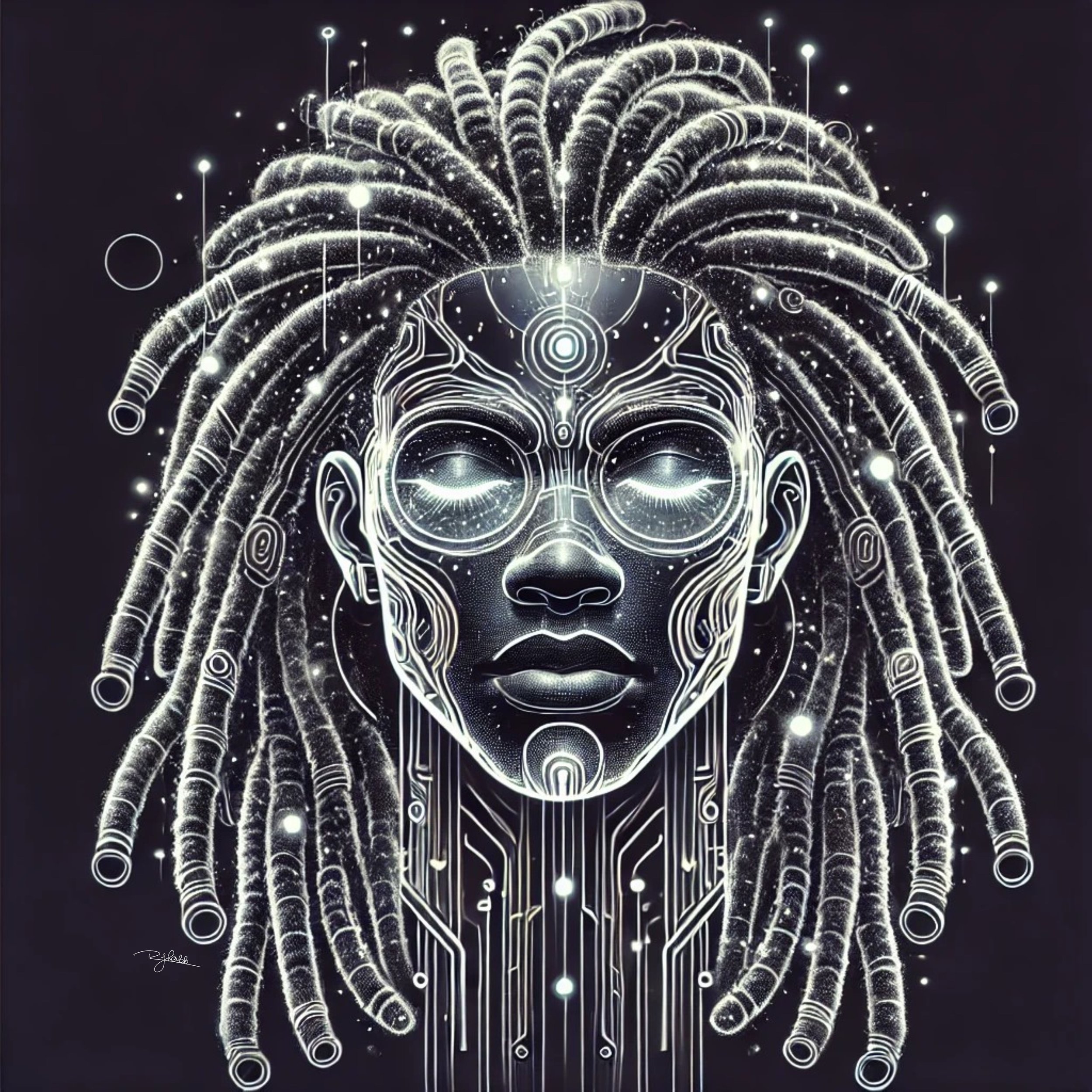 Title: Dreadlocked Cosmos
Description: These locs extend like the arms of the universe, reaching for infinite possibilities. Each twist is a nebula forming new stars, representing the journey of discovery, resilience, and boundless i