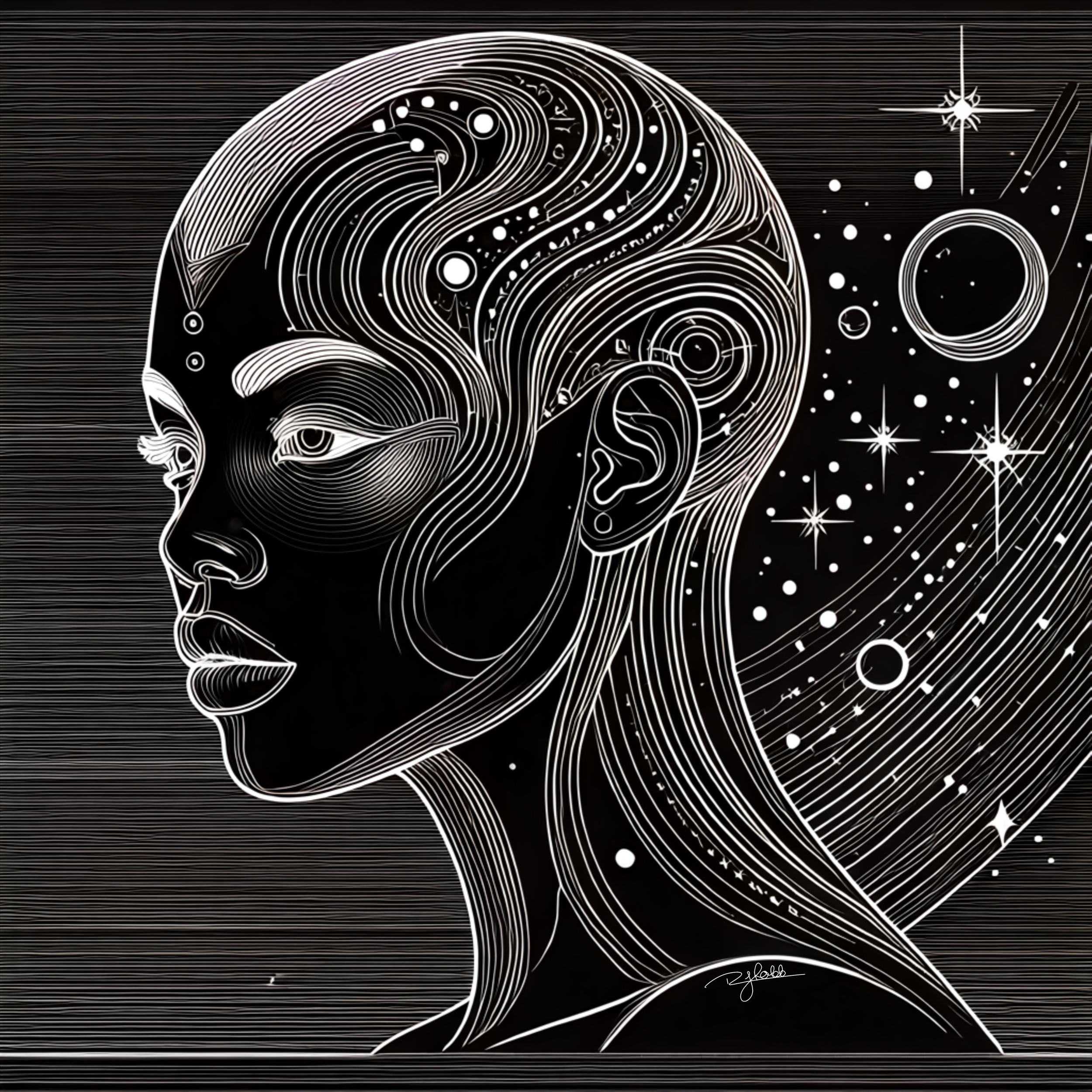 Title: Celestial Shave
Description: Sleek as the surface of a distant planet, Celestial Shave glows under cosmic light, radiating quiet power and refined strength. The clean lines carve through the void like a comet’s path, leaving b