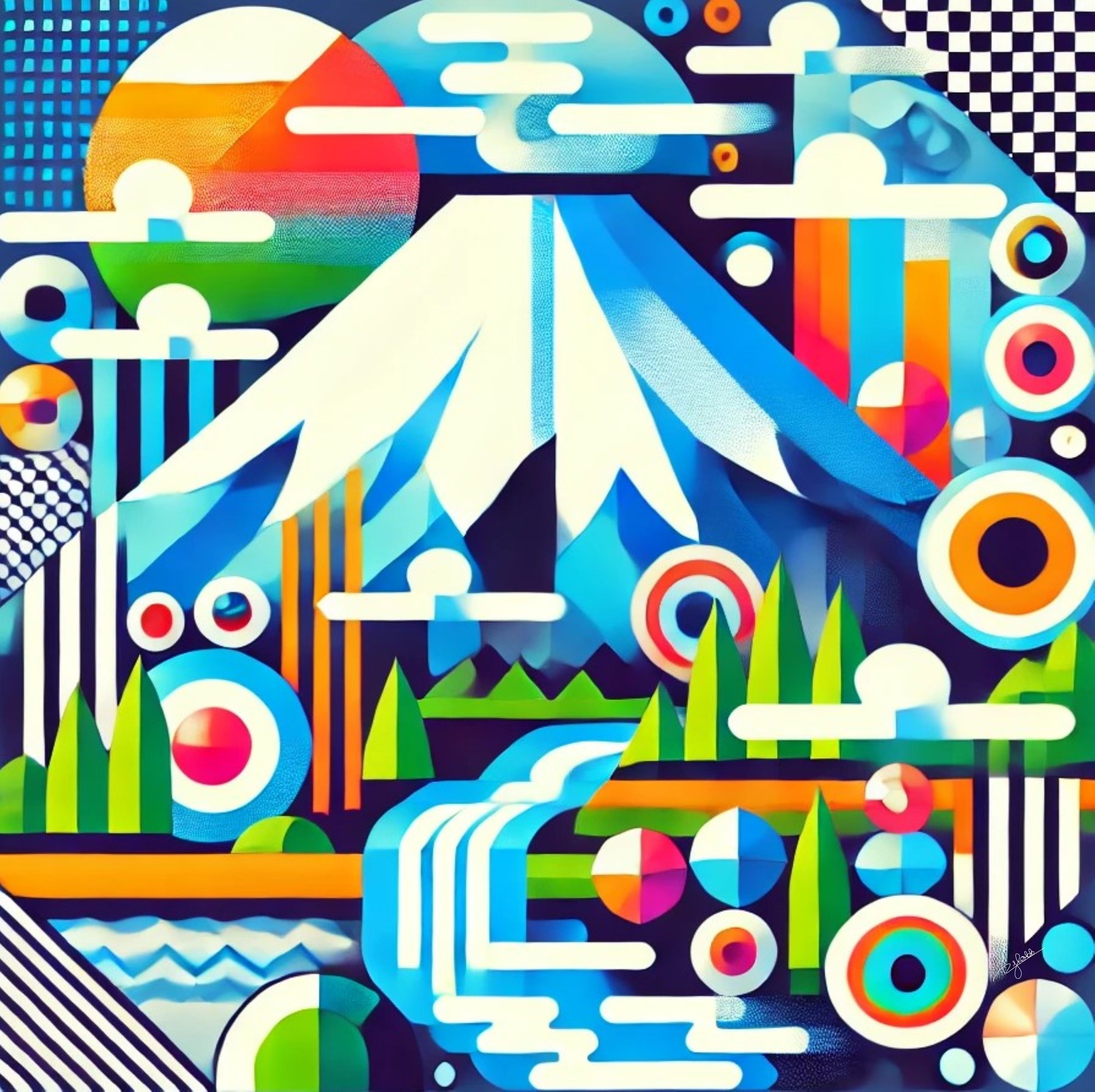 Title: Mount Fuji Mirage
Description: A sacred peak rises in kaleidoscopic brilliance in Mount Fuji Mirage, where Japan’s most iconic mountain is draped in shifting hues of crimson, teal, and sunlit golds. A tribute to nature’s eleganc