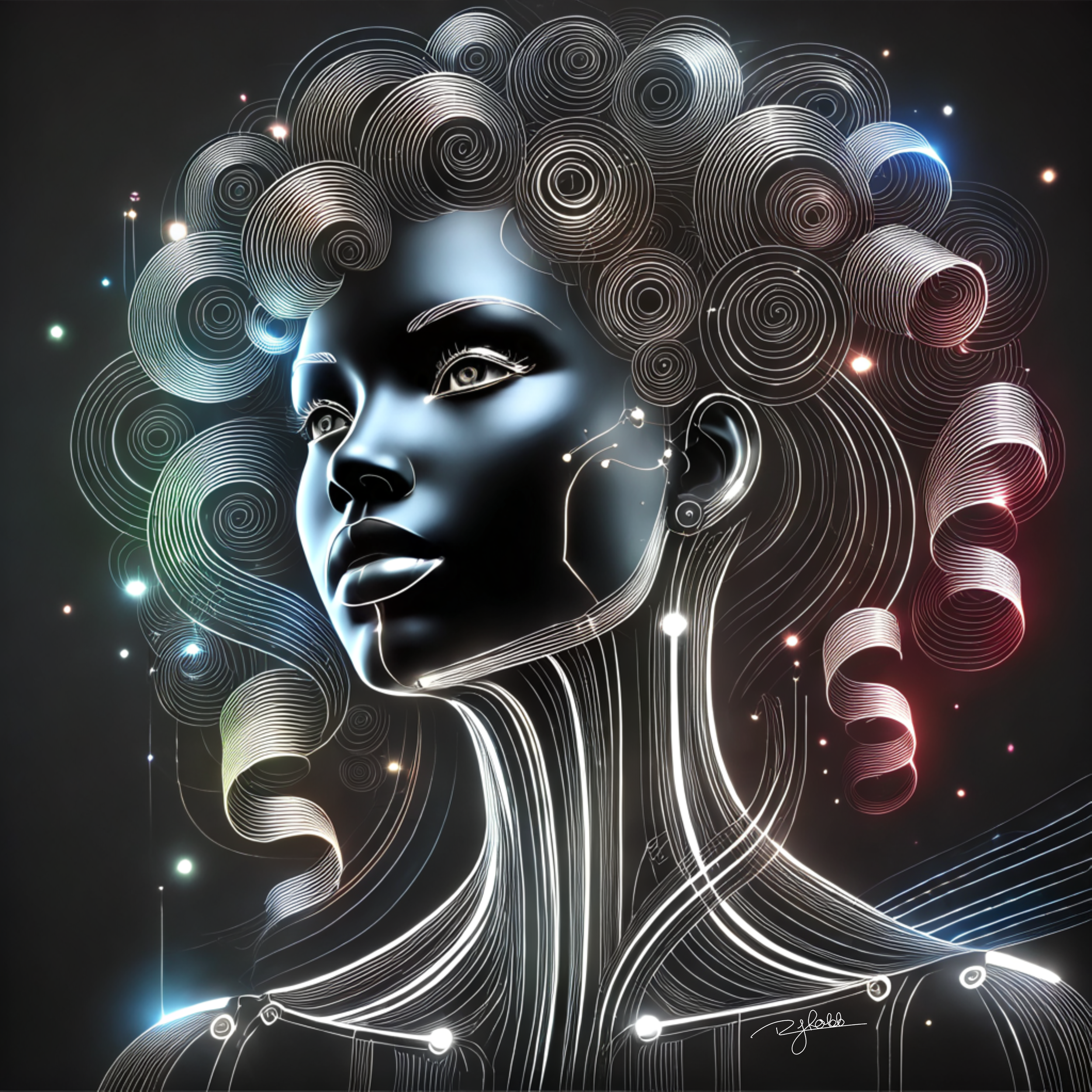 Title: Chrome Curl
Description: Like molten silver cooled into spirals of perfection, Chrome Curls shimmer with an intergalactic lustre. They reflect the universe itself, absorbing and refracting light in a mesmerizing dance. A fusion