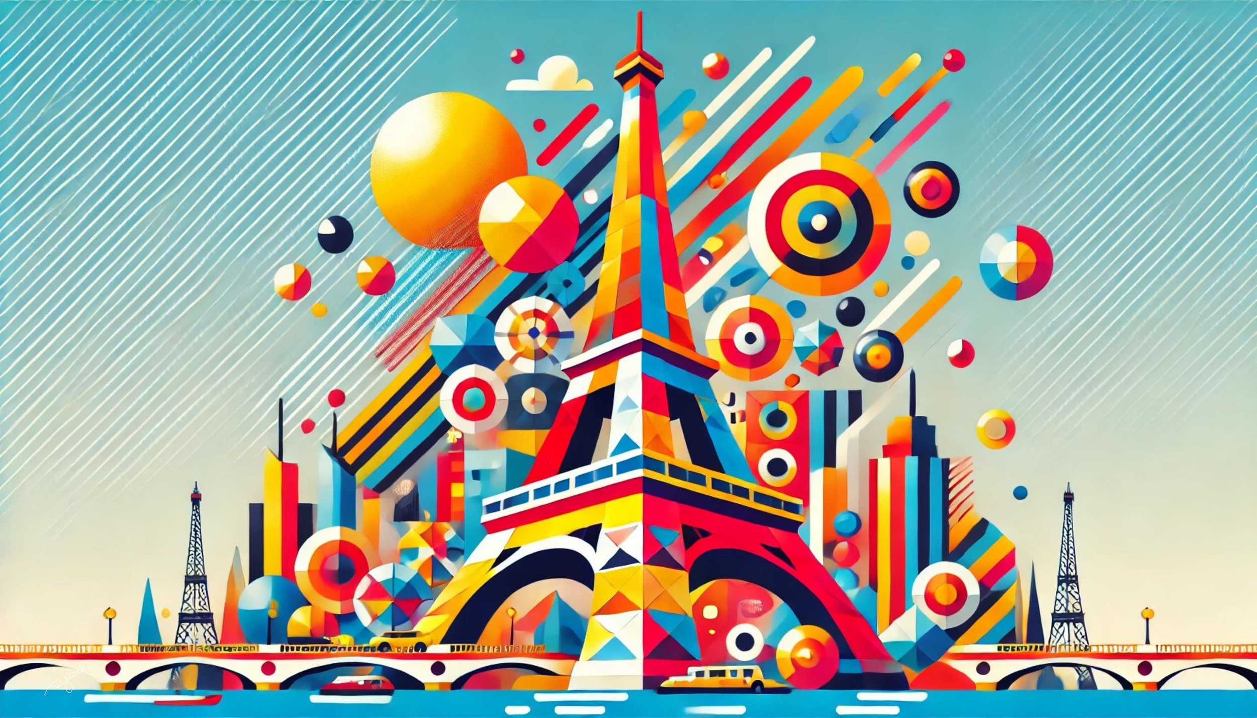 Title: Eiffel Extravaganza
Description: The City of Light shines like never before in Eiffel Extravaganza, where Paris' most beloved landmark is bathed in a dazzling array of prismatic hues. The Eiffel Tower’s intricate ironwork is dec