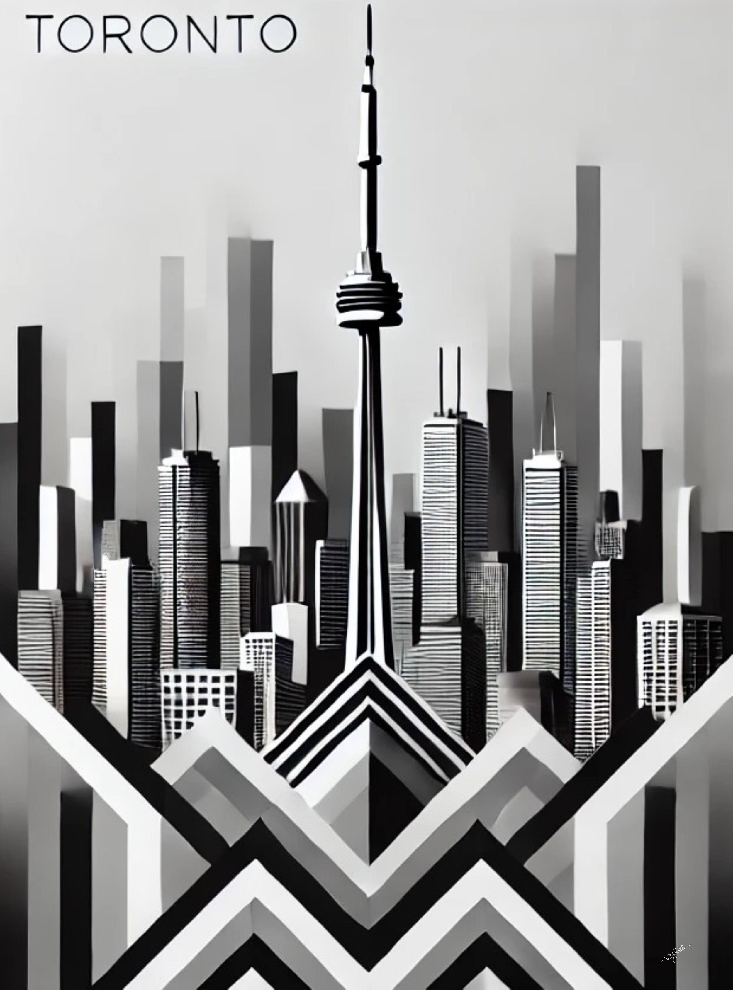 Title: Toronto Tones
Description: A city where cultures collide and towers reach for the sky, Toronto Tones highlights the sleek edges of the CN Tower and modern skyline. In sharp contrast, the shadows of this Canadian metropolis crea