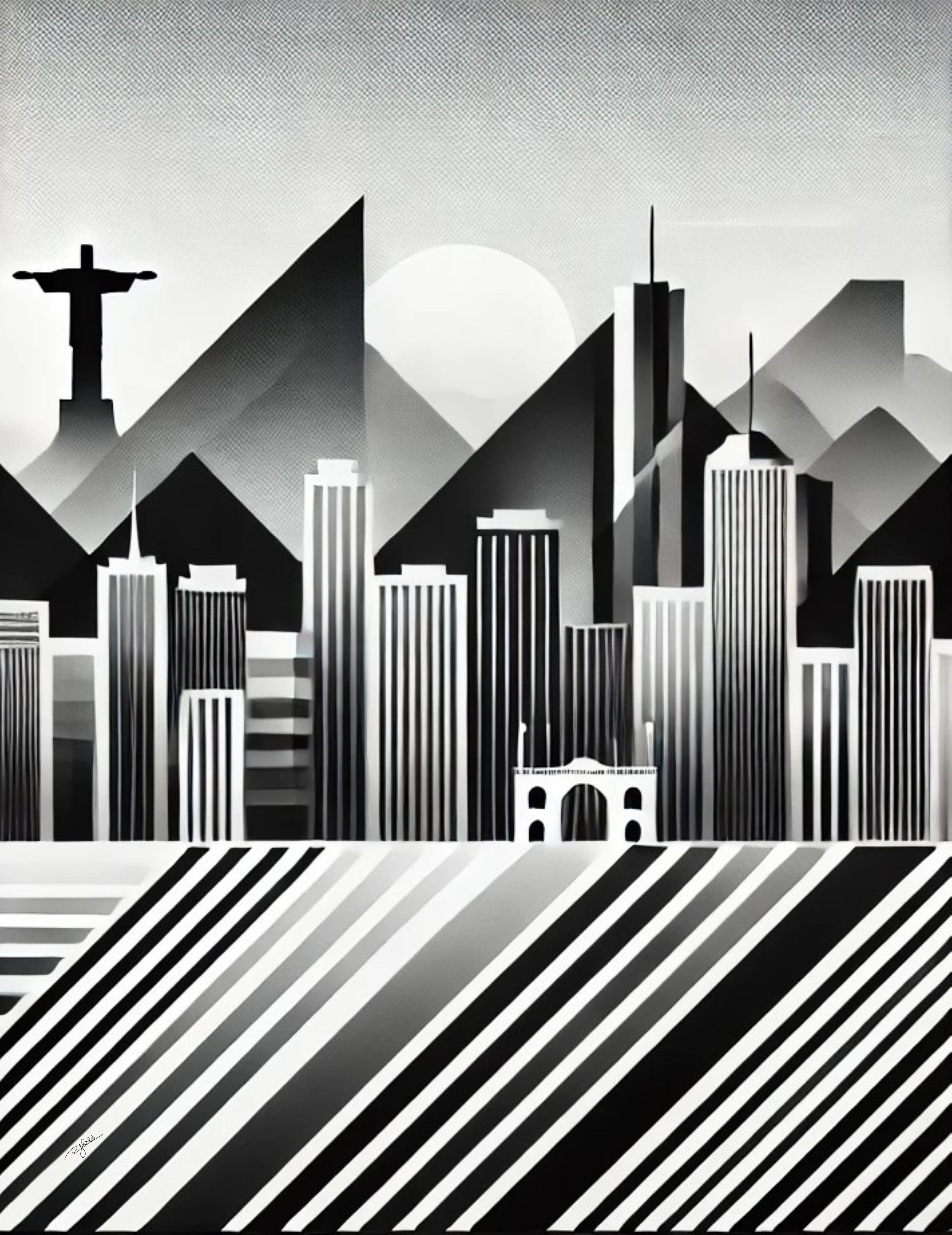 Title: Rio Radiance
Description: Sunlight and samba distilled into pure form—Rio Radiance transforms the sprawling beauty of Brazil’s most iconic city into a striking black-and-white silhouette. The towering Christ the Redeemer watche