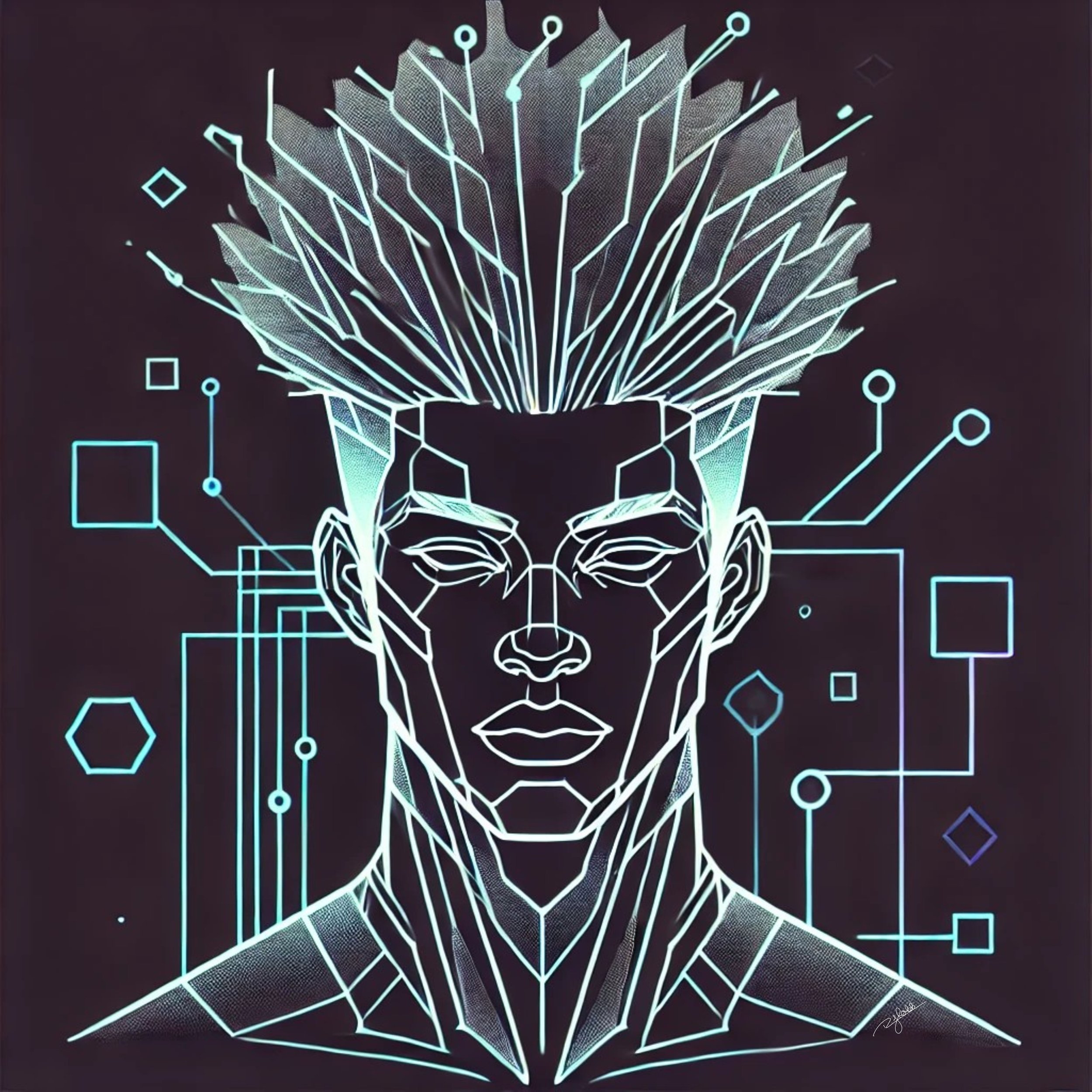 Title: Neural Crown
Description: This futuristic take on braided mastery showcases an intricate network of glowing circuits woven into a regal updo. The strands extend like electric filaments, forming a radiant crown of intelligence an