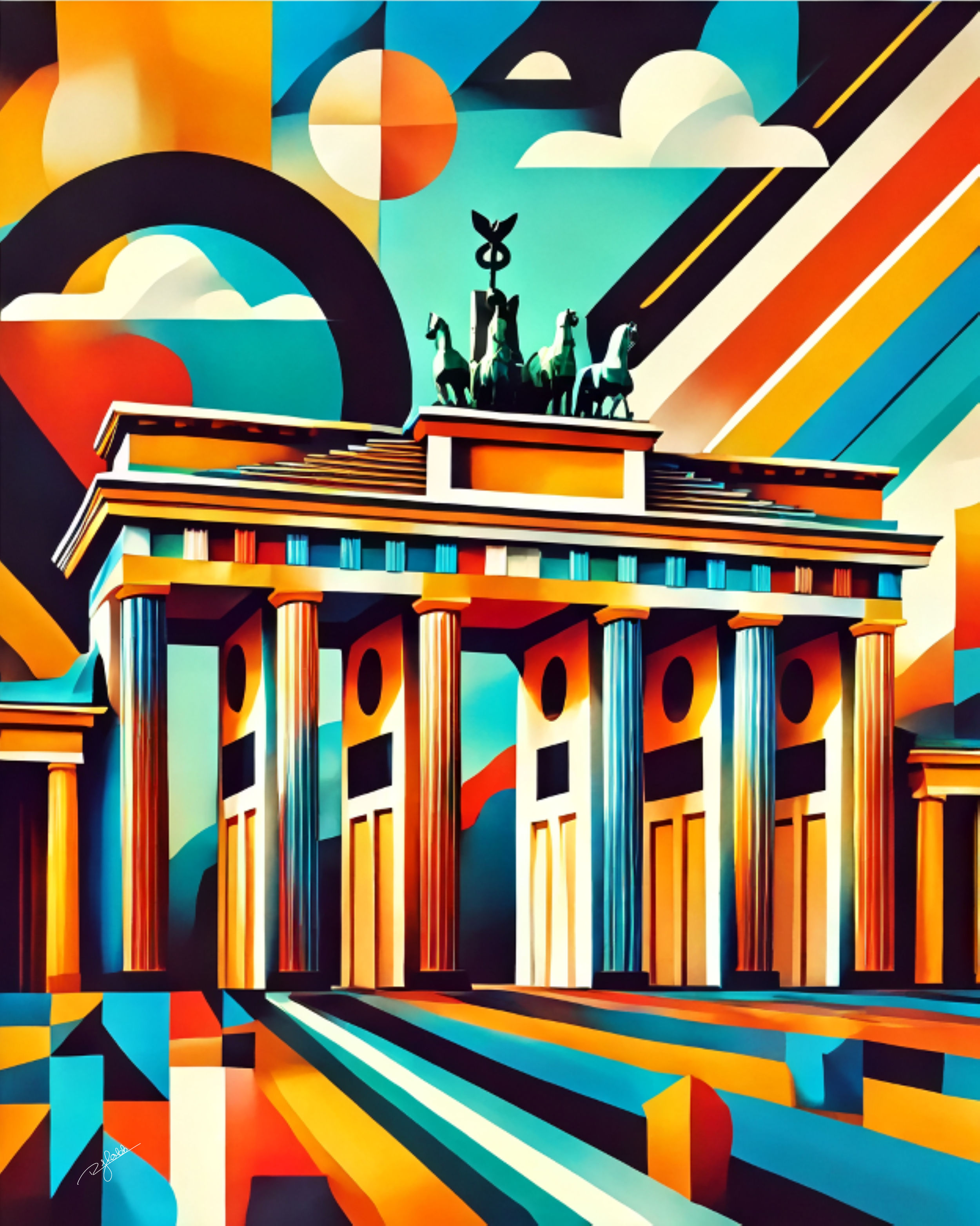 Title: Brandenburg Glow
Description: A gateway to history illuminated in warm golds and electric blues, Brandenburg Glow captures the regal symmetry of Berlin’s most iconic landmark, glowing against the deep night.
