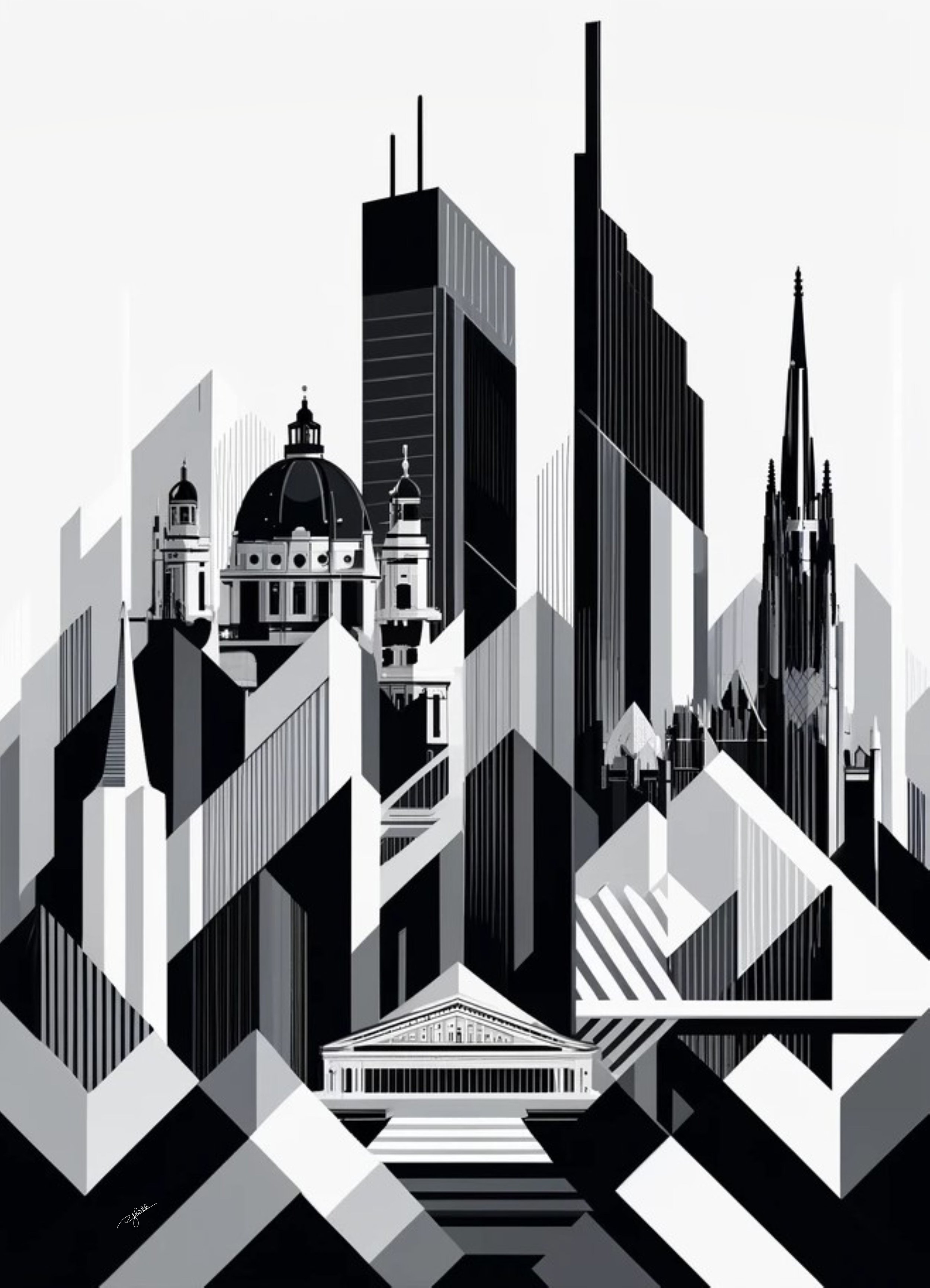 Title: Vienna Vibes
Description: The imperial heart of Europe, Vienna Vibes captures the majestic skyline where Baroque domes and sleek modernist structures collide. Its grayscale elegance reflects the city’s artistic soul, as timeles