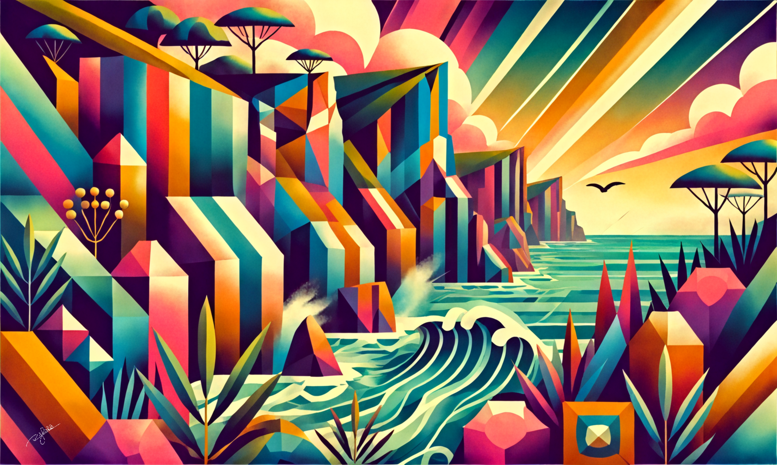 Title: Cliffside Colours
Description: Sheer rock faces rise like monuments of raw strength, their rugged surfaces bathed in fiery reds, sun-kissed golds, and deep earthy shadows. Layers of sediment, shaped by the hands of time, become