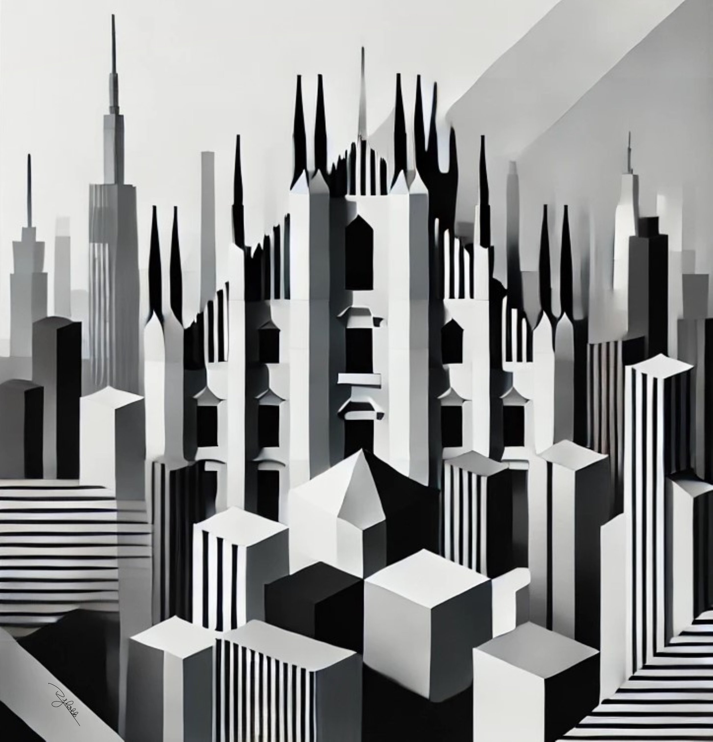 Title: Milan Monochrome
Description: Fashion, finance, and fine architecture converge in Milan Monochrome, where the gothic spires of the Duomo meet the city’s sleek skyline. Its bold contrasts mirror the pulse of Italy’s design capit