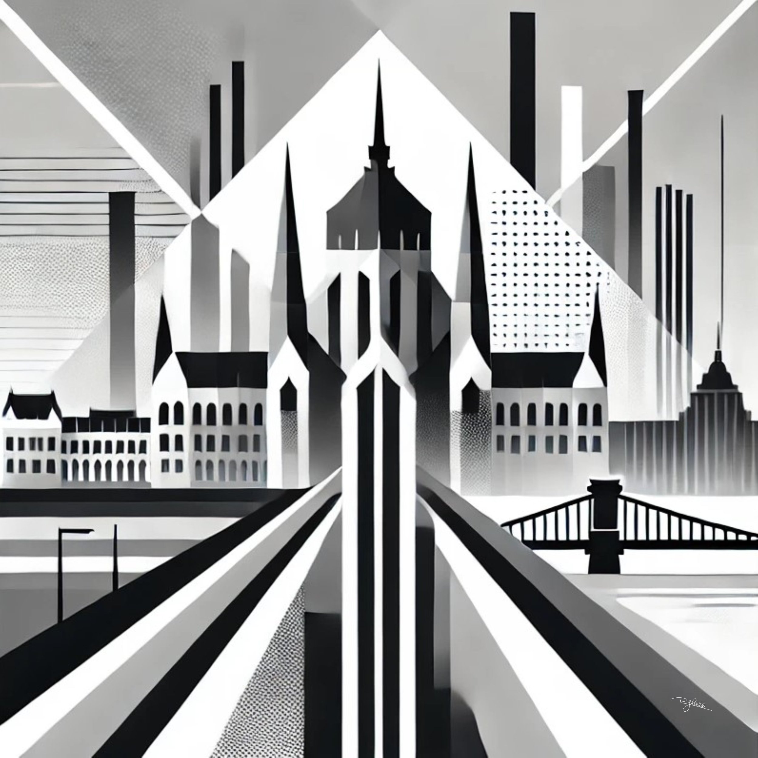 Title: Budapest Balance
Description: The twin souls of Buda and Pest unite in Budapest Balance, where the Parliament Building and Chain Bridge glow in striking grayscale symmetry. A city of grandeur and romance, its skyline is a love