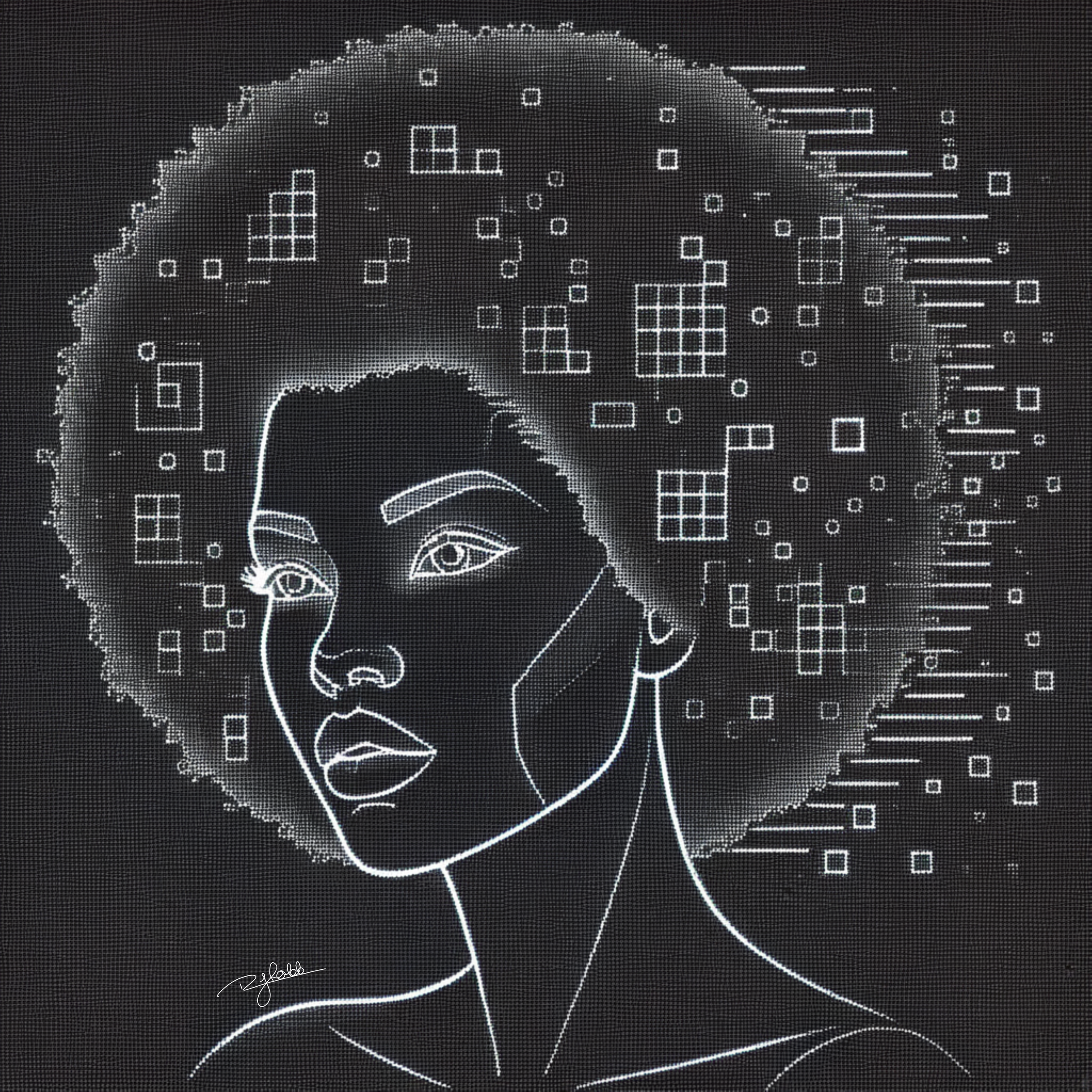 Title: Pixel Puff
Description: Glowing like digital fire, the Pixel Puff is a nebula of curls bursting with luminescent energy. Each tight coil flickers with electric vibrance, shifting like pixels in a high-resolution dreamscape. A fus