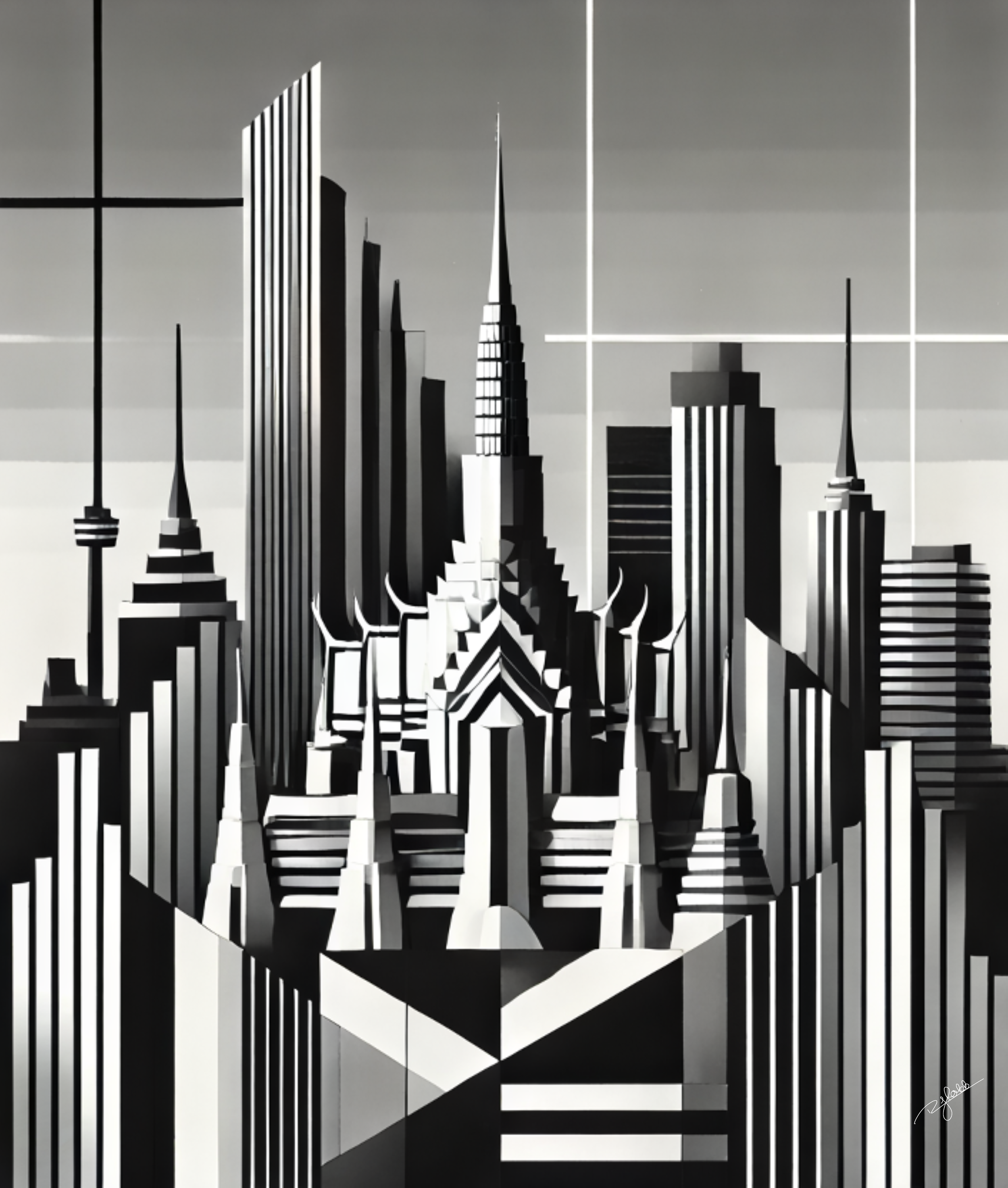 Title: Bangkok Balance
Description: The ancient meets the futuristic in Bangkok Balance, where gilded temples and towering skyscrapers coexist in dramatic contrast. A city of relentless energy, its skyline glows with monochrome brilli
