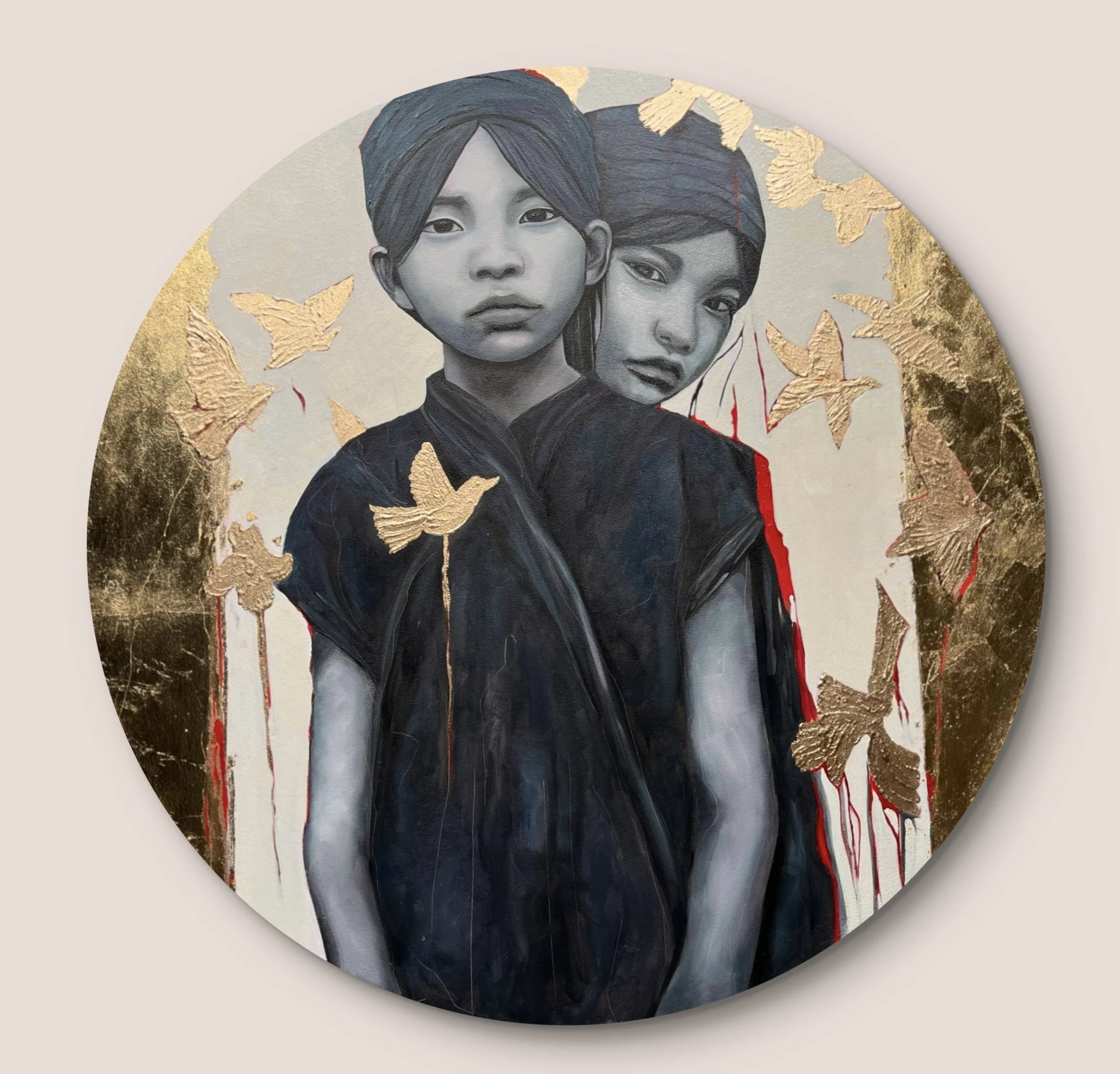 In the shelter of her love | oil on wood panel