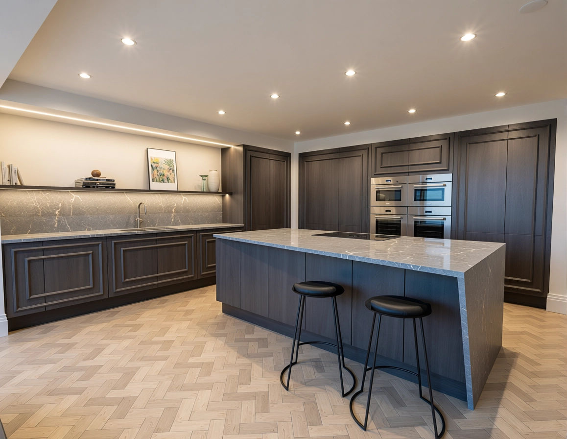Modern Beaded Kitchen with Dark Timber Finishes - Finchley
